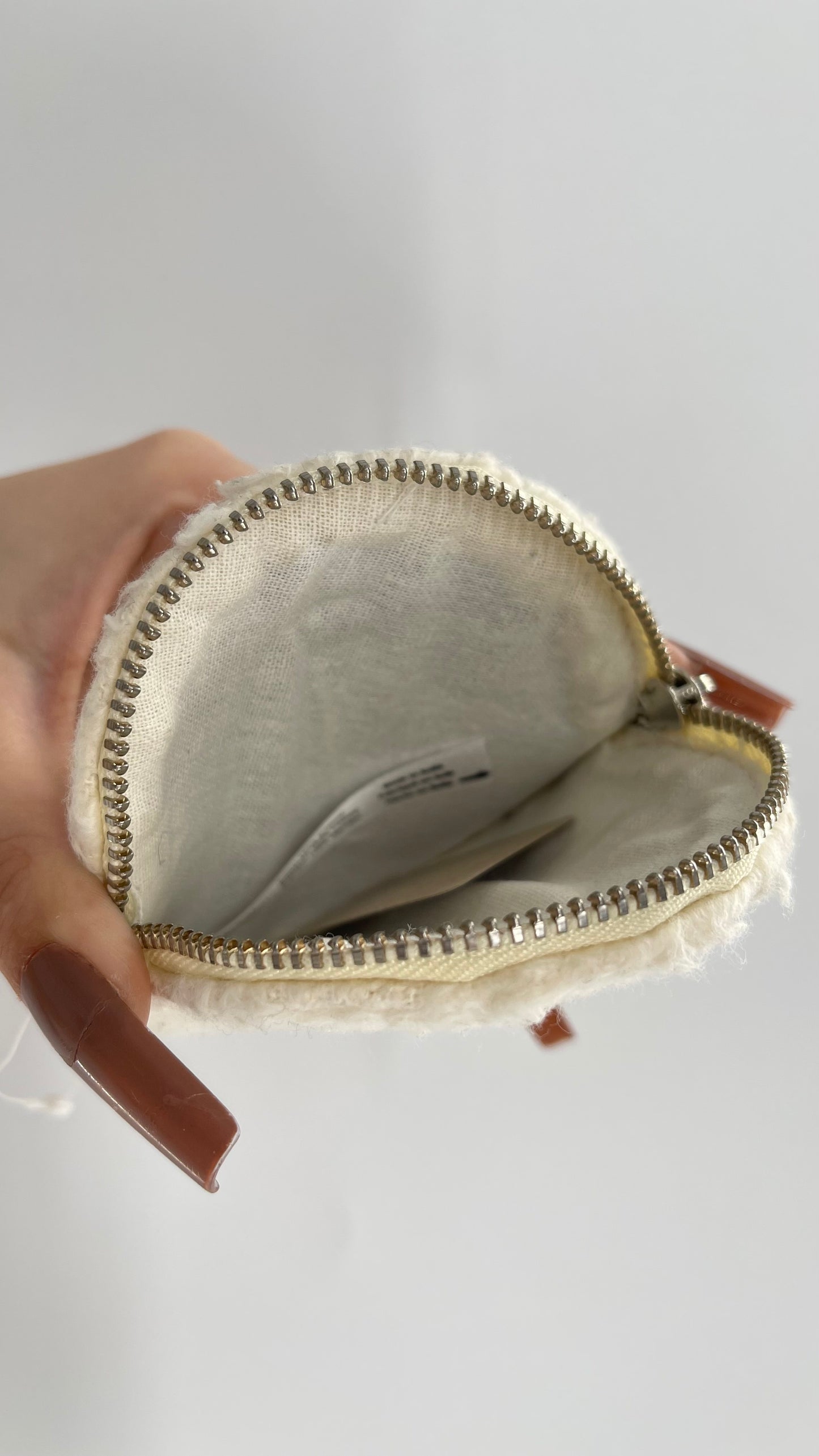 Free People White Sherpa Round Coin Pouch for a Belt