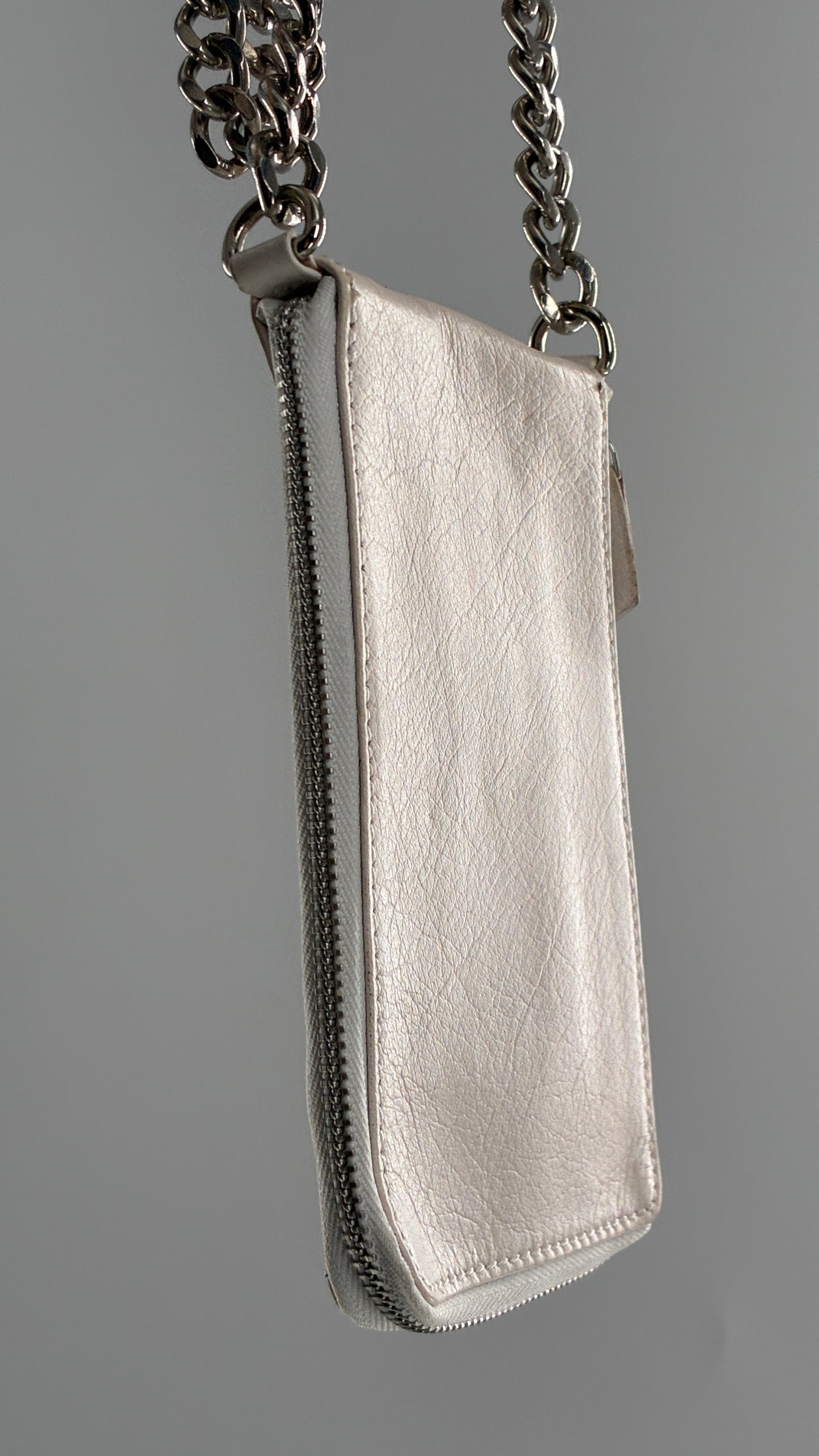 Free People Off White Leather Phone Purse with Heavy Metal Chain Strap