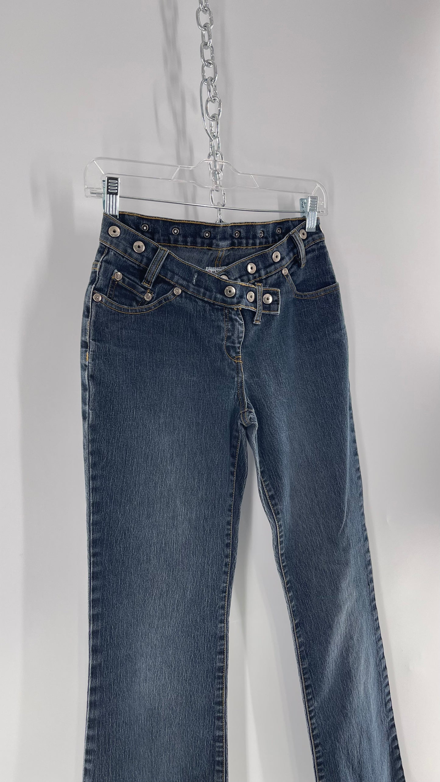 Vintage No Boundaries Grayed Jean Kickflares with Silver Metal Studded Waistline (3)