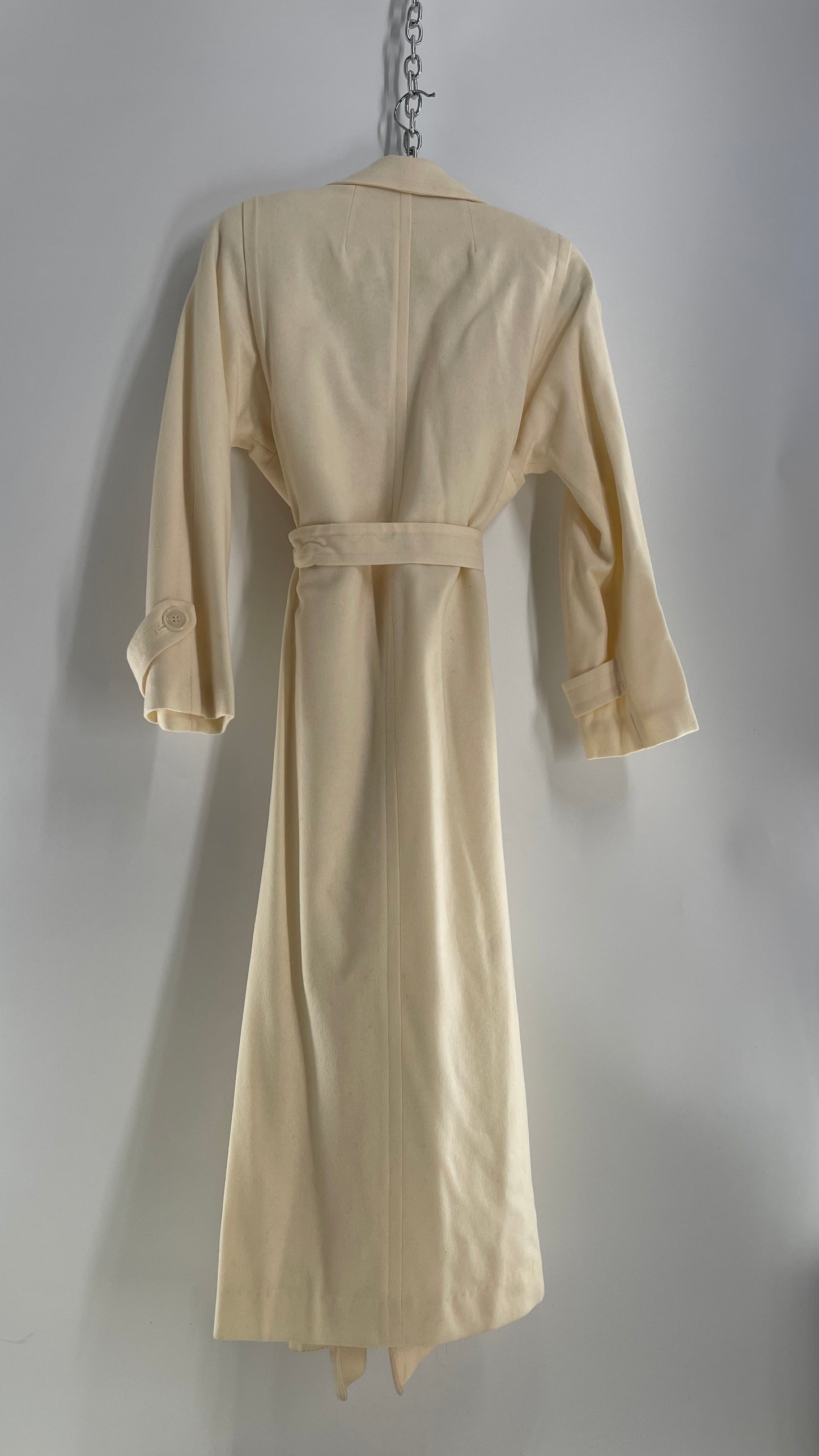 Vintage Sara Roberts Cream Ivory 100% Pure Wool Trench Duster Coat (Small)