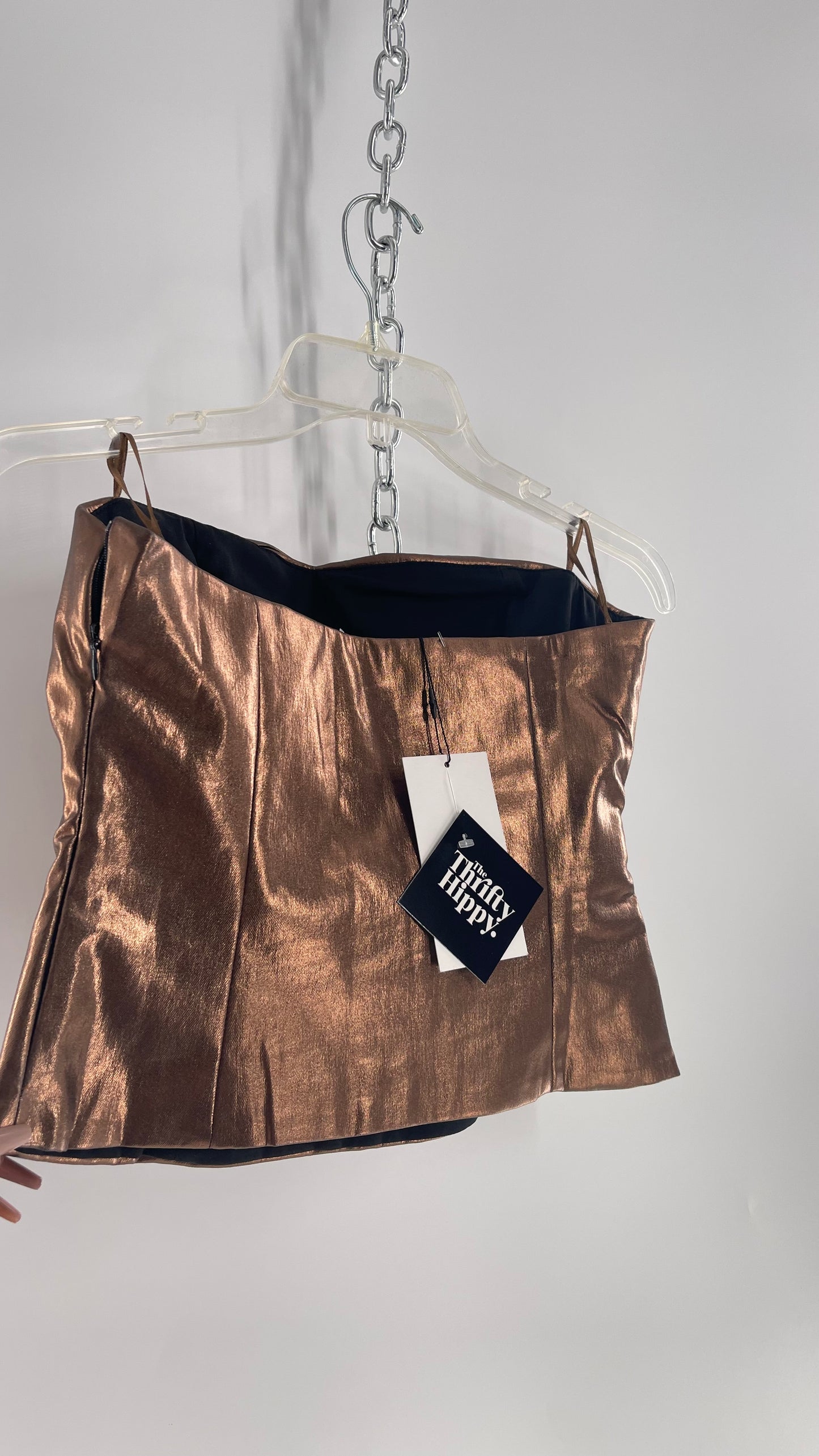 ZARA Metallic Bronze Bustier With Draping Detail and Tags Attached (Small)