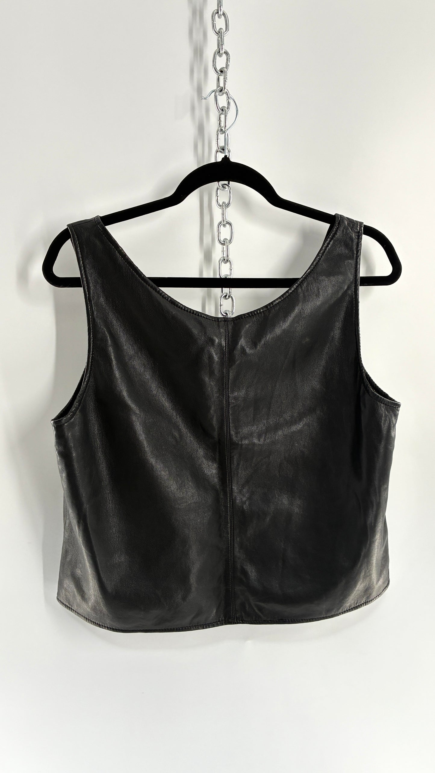 AS by DF Black Leather Sleeveless Boxy Top (Medium)