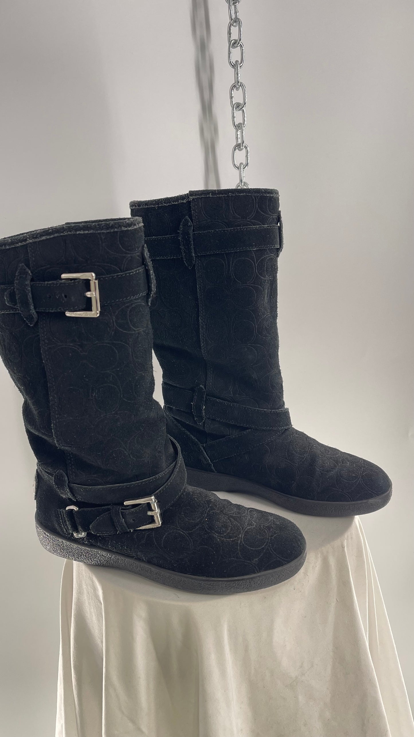 Coach Thelma Black Suede All Over Logo Monogram Boot (6)