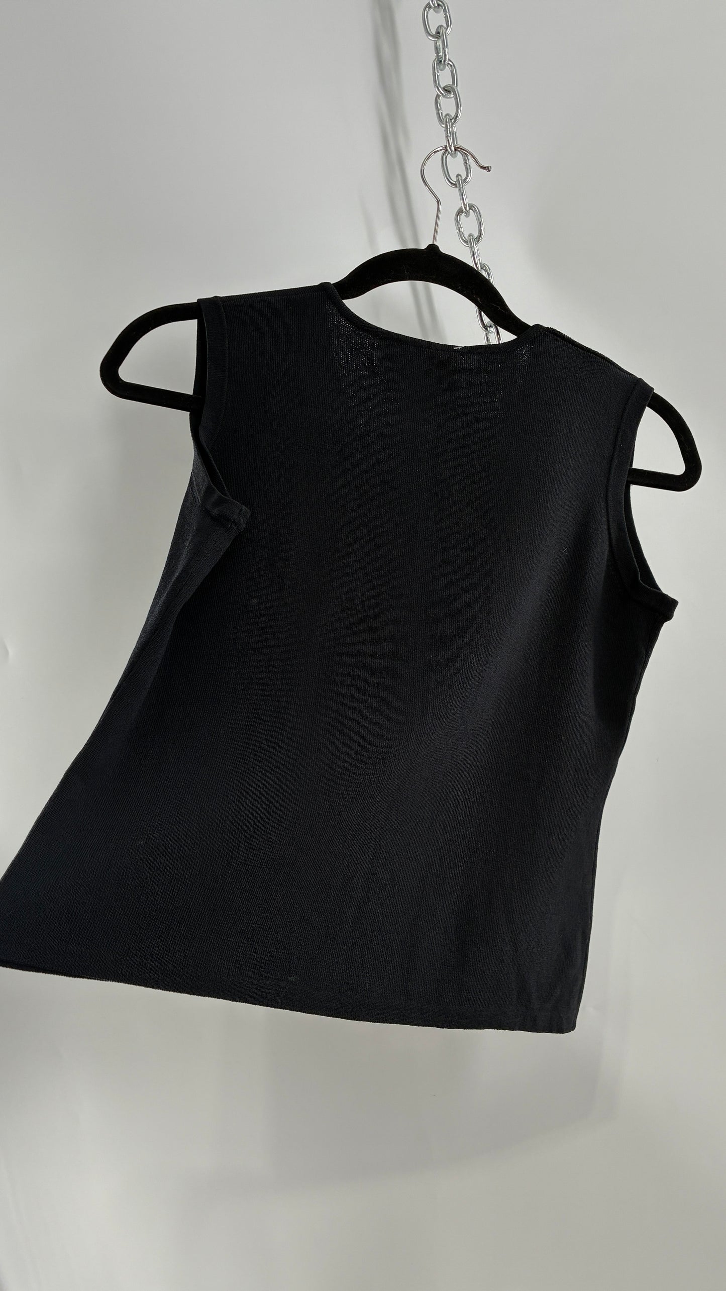 Vintage 1990s JOSEPH A Beaded Feather Black Sleeveless Top (Large)