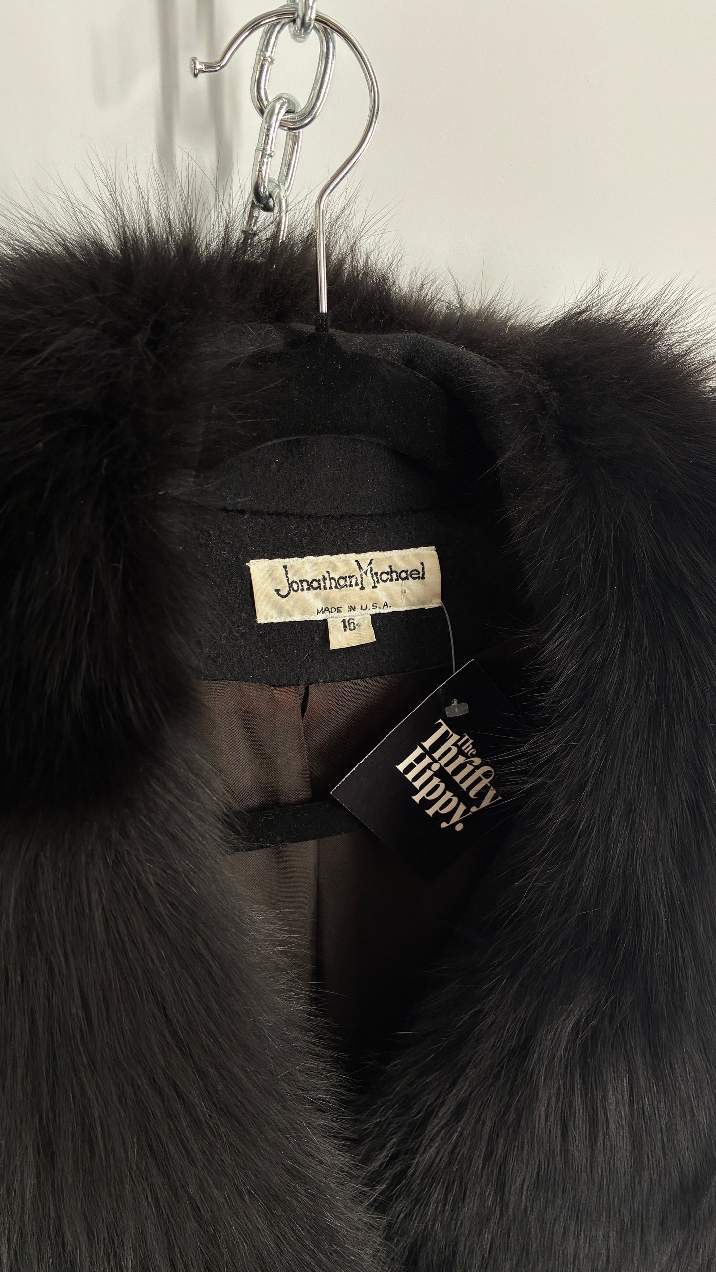 Jonathan Michael Black Full Coat with Genuine Fur Collar (C)(16)