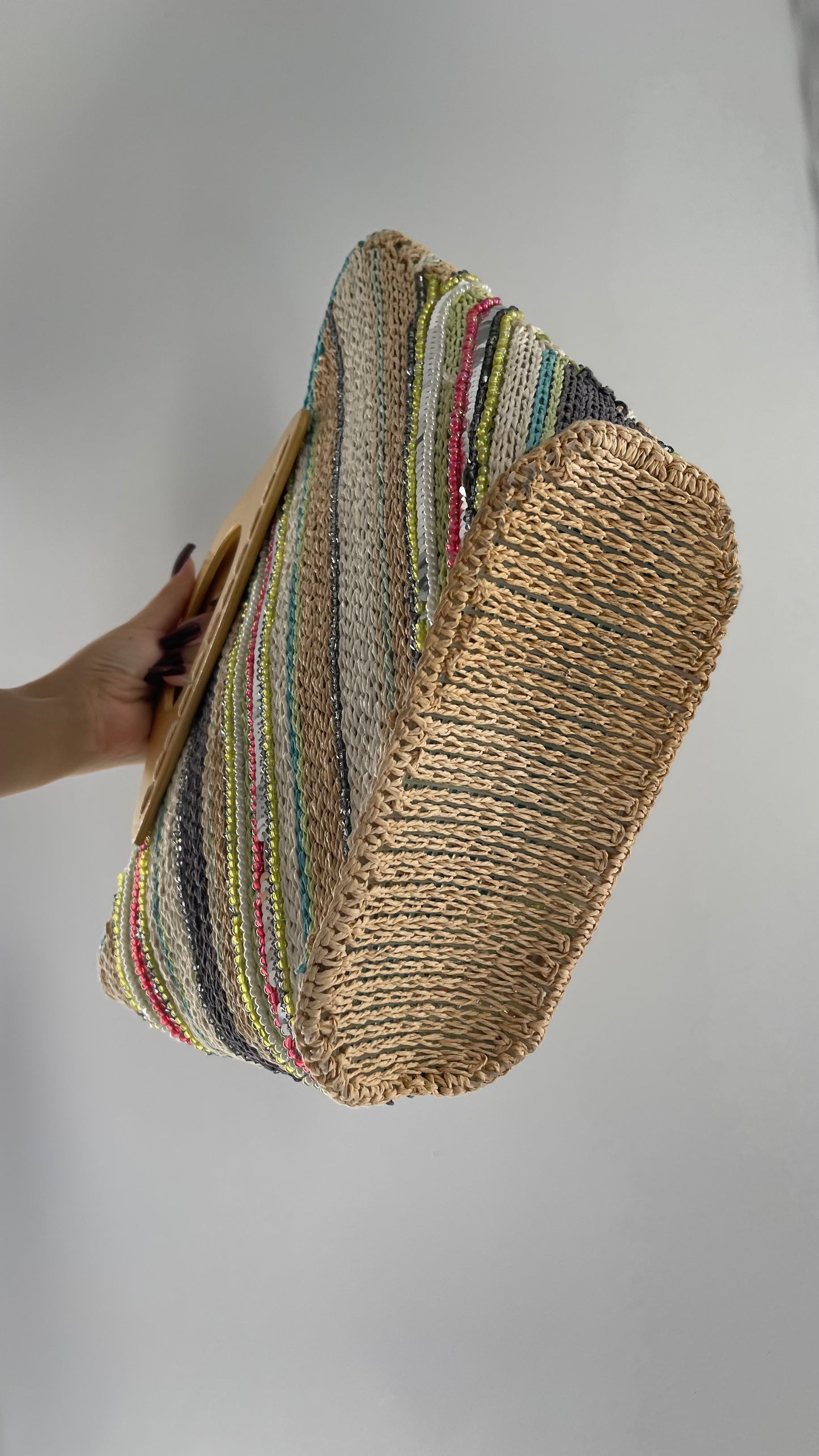 Vintage Woven Straw Purse with Sequins and Beaded Details