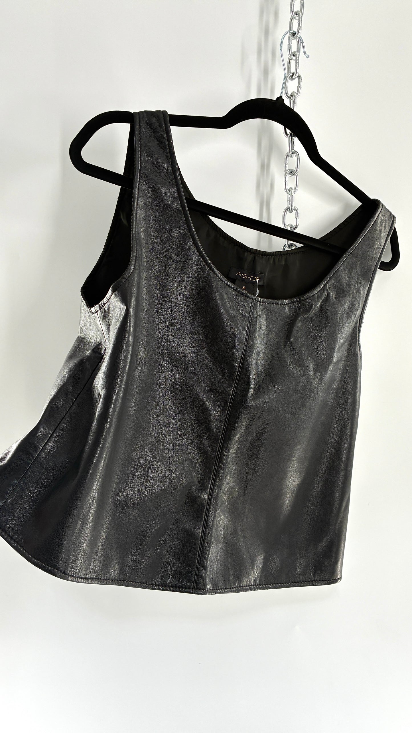 AS by DF Black Leather Sleeveless Boxy Top (Medium)