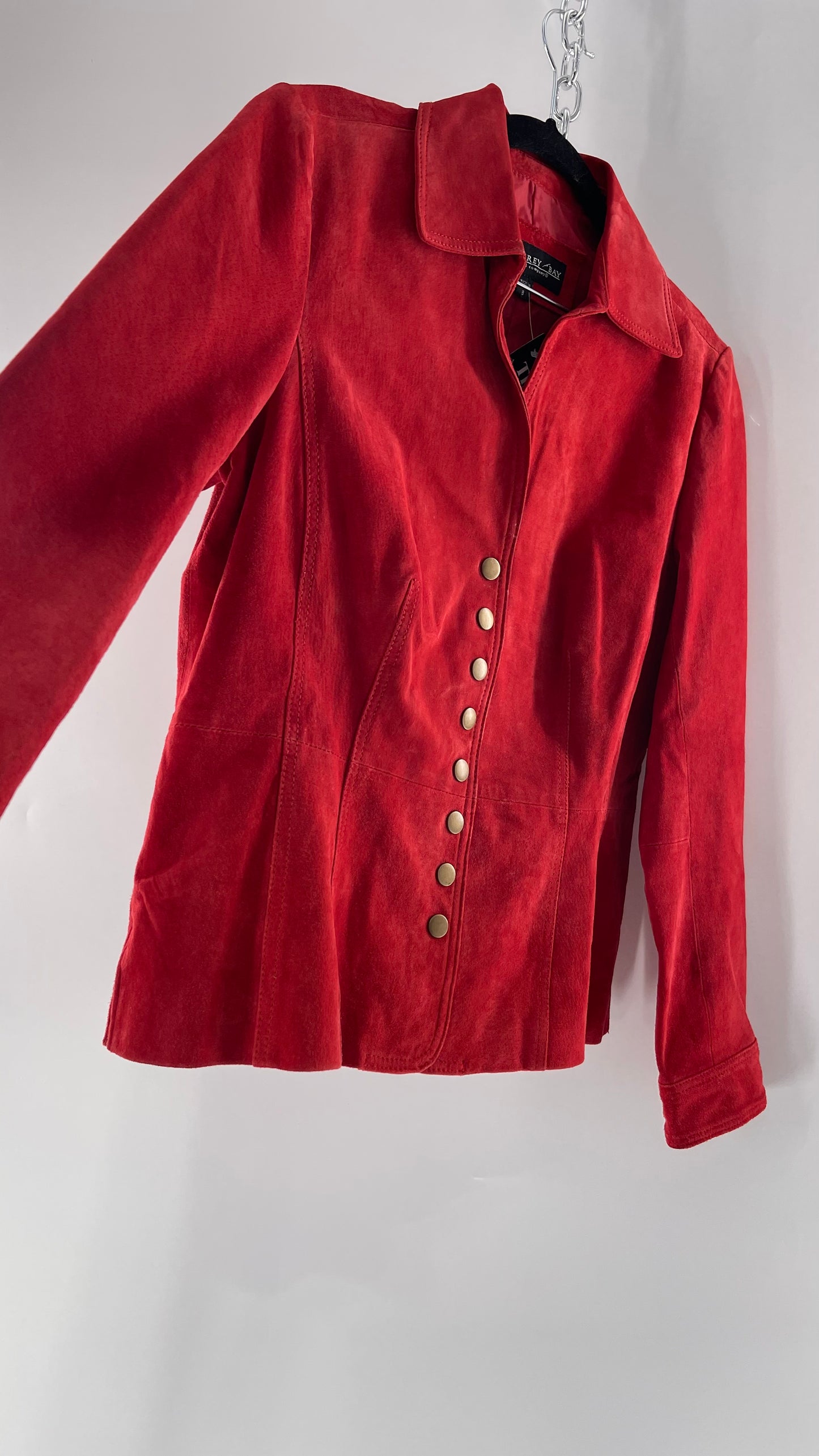 Vintage Monterey Bay Red Suede Jacket with Brass Buttons (8)