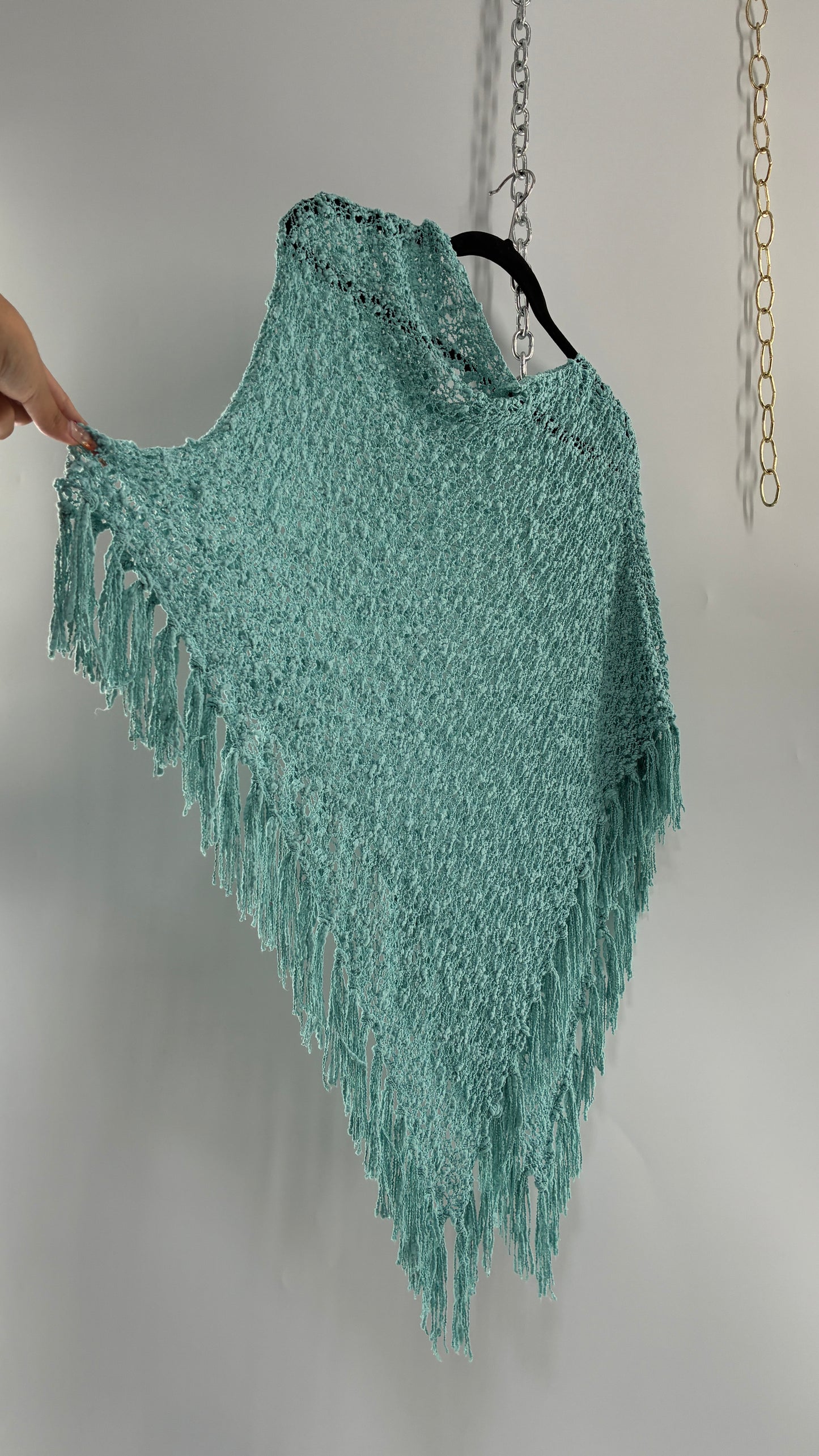 Vintage Blue Open Knit Poncho (One Size)