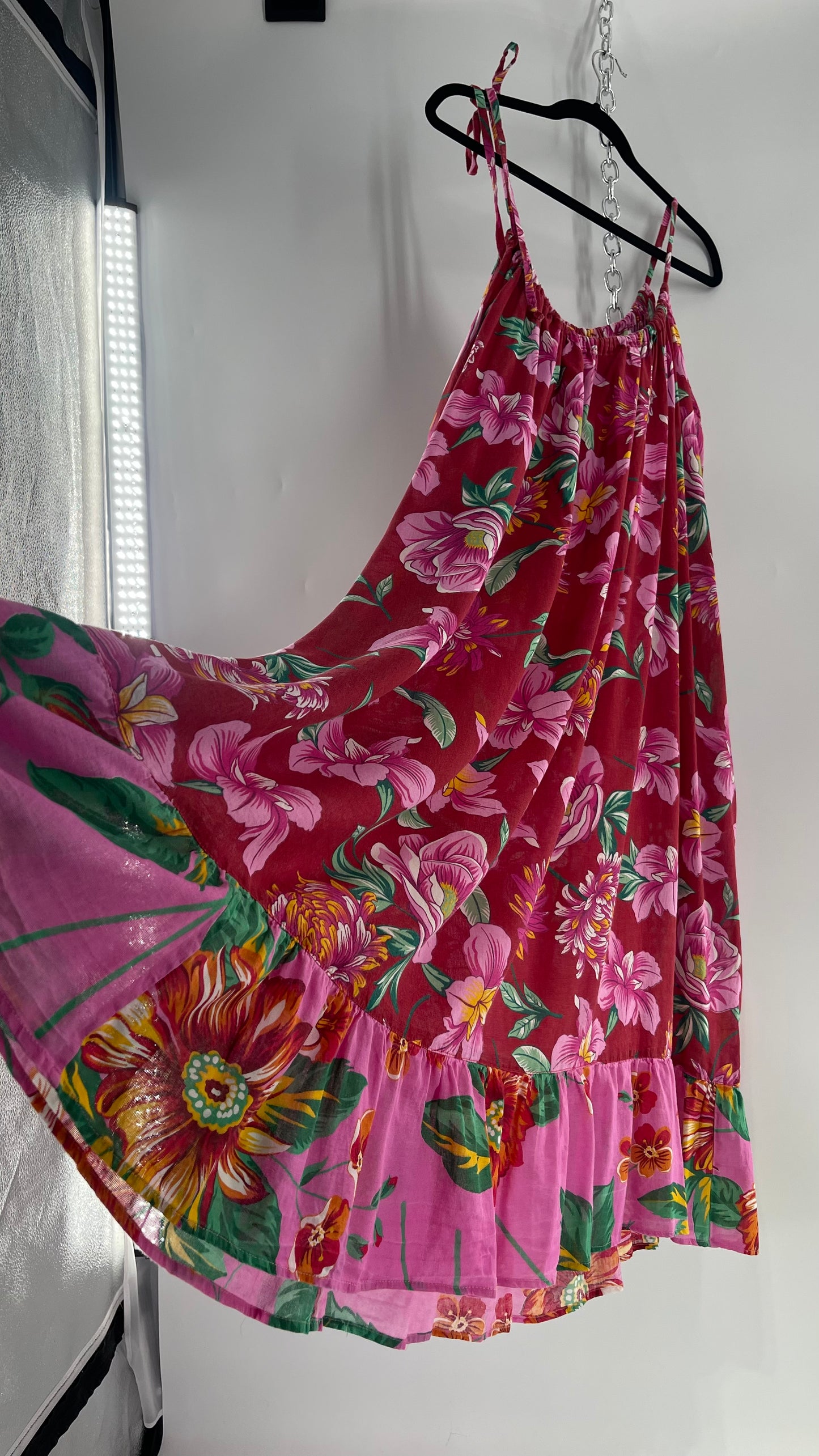 Handemade Brazilian Color Blocked Red/Pink Floral Maxi (One Size)