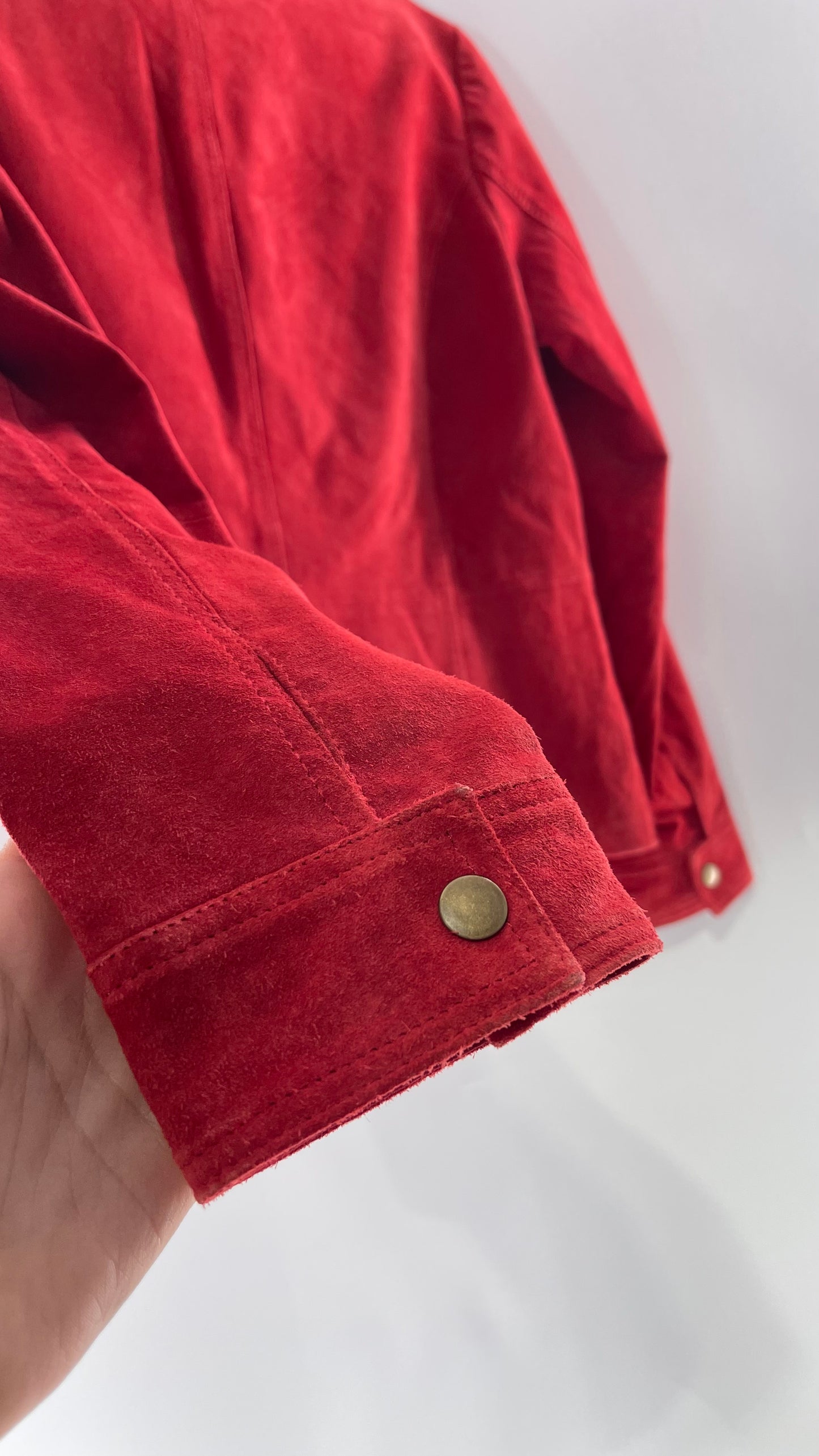 Vintage Monterey Bay Red Suede Jacket with Brass Buttons (8)