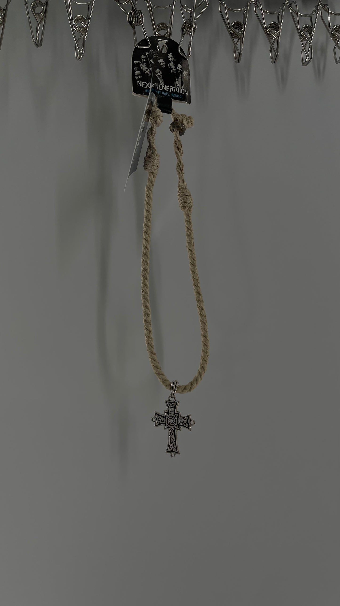 90s Next Generation Rope Necklace with Silver Engraved Cross