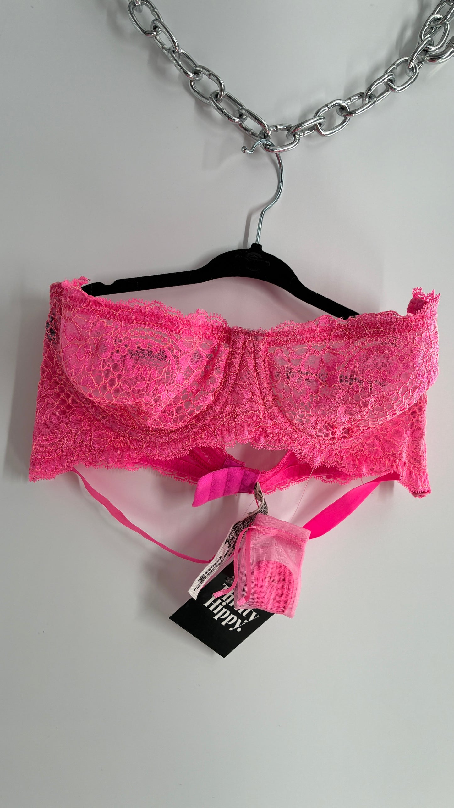 Intimately Free People Neon Pink Lace Bra with Straps (36B)