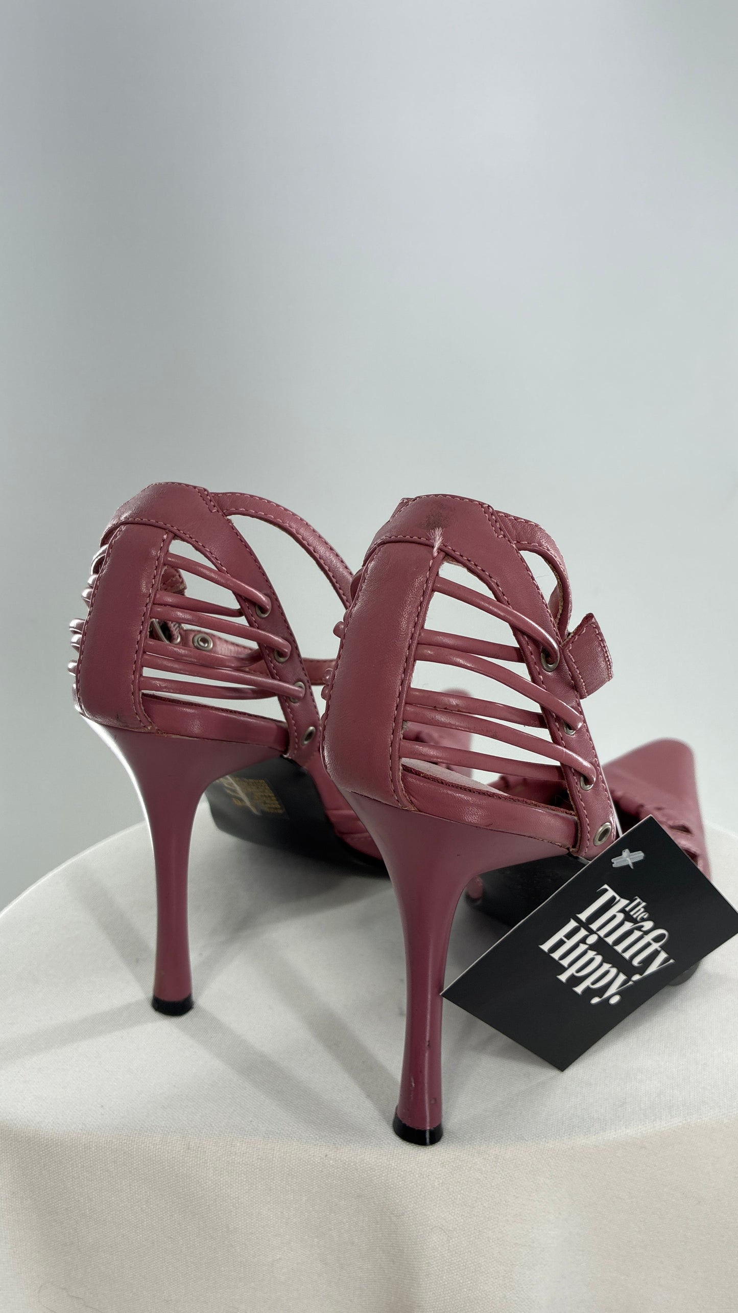 Vintage WILD PAIR Pink Pointed Toe Heels with Strappy Grommet Details (6.5)