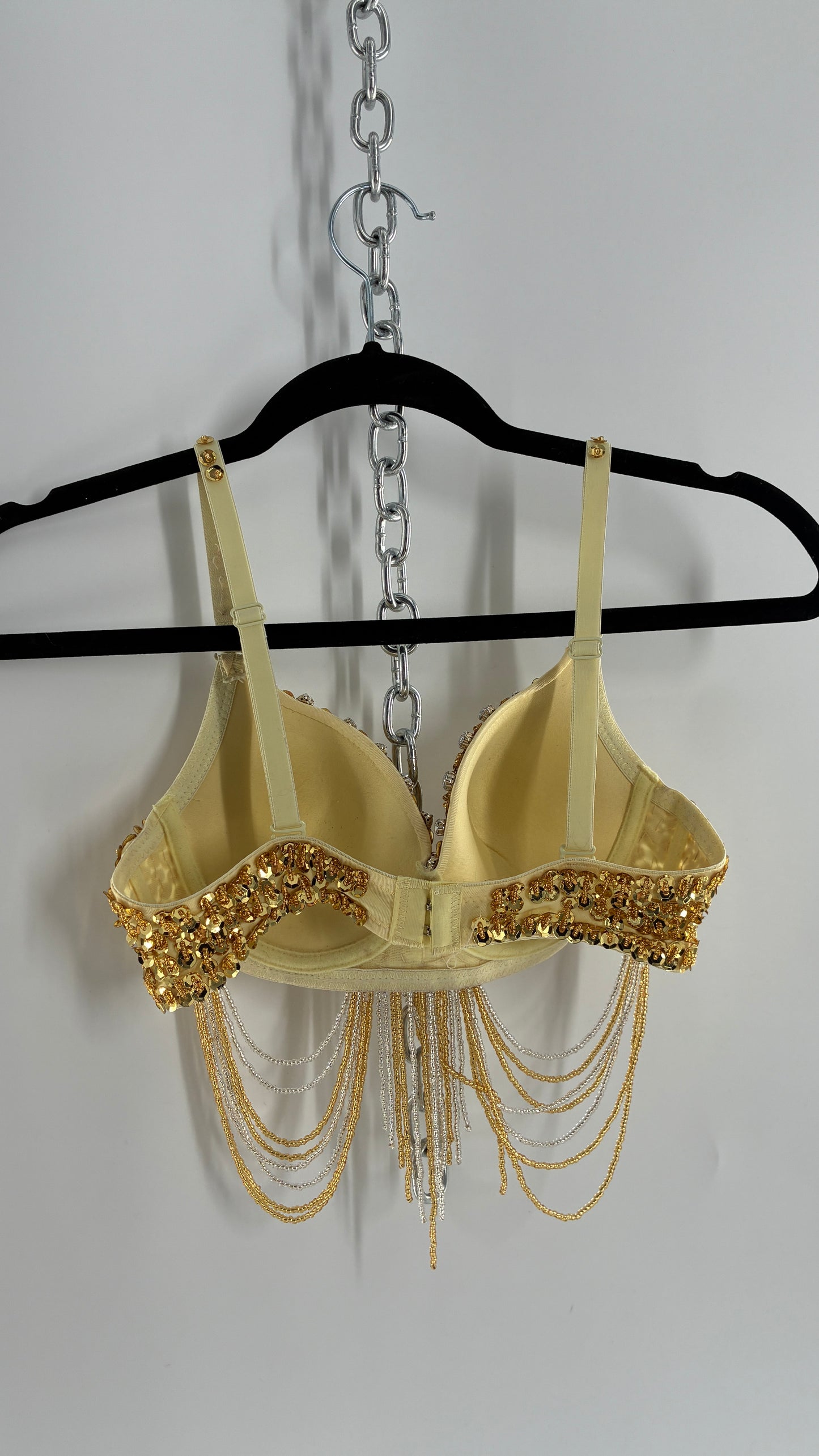 Vintage Gold Sequin Bra with Beaded Draping and Crystal Lining (34)