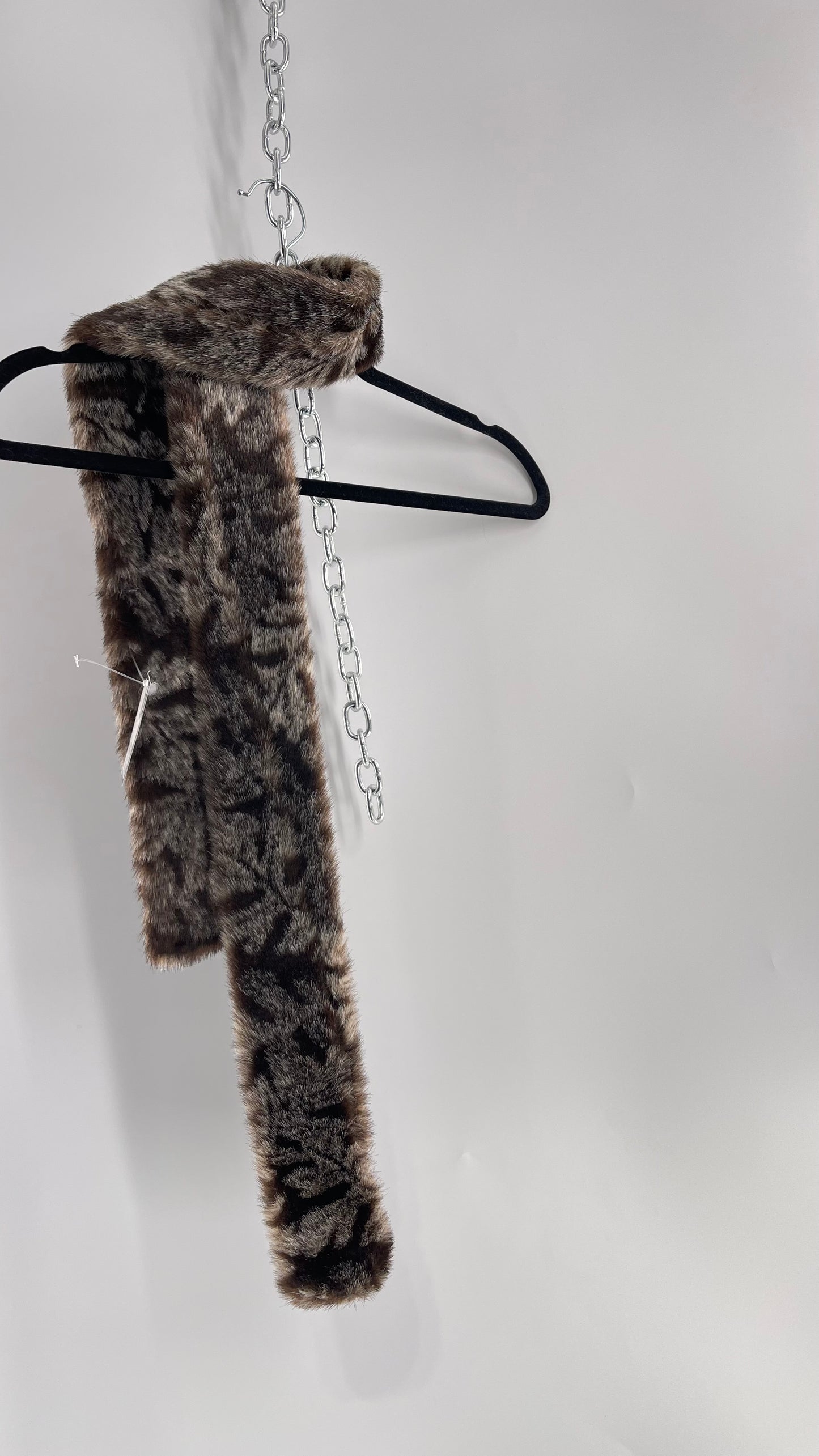 Vintage Fuzzy Furry Skinny Scarf Gray/Brown