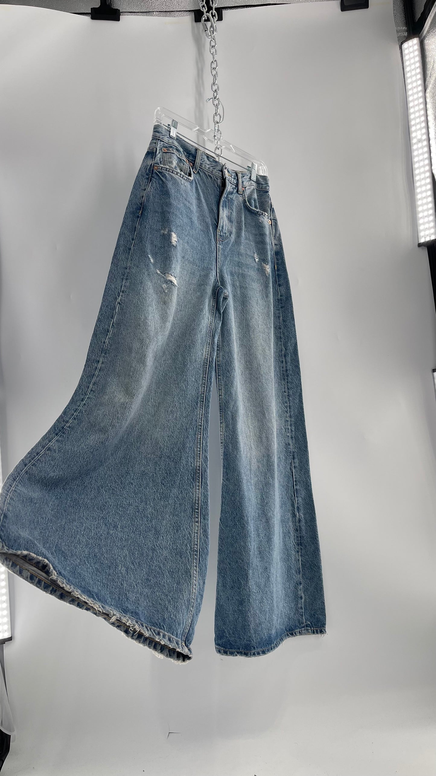 Free People Medium Wash Wide Leg Jeans with Some Distressing and Tags Attached (29)