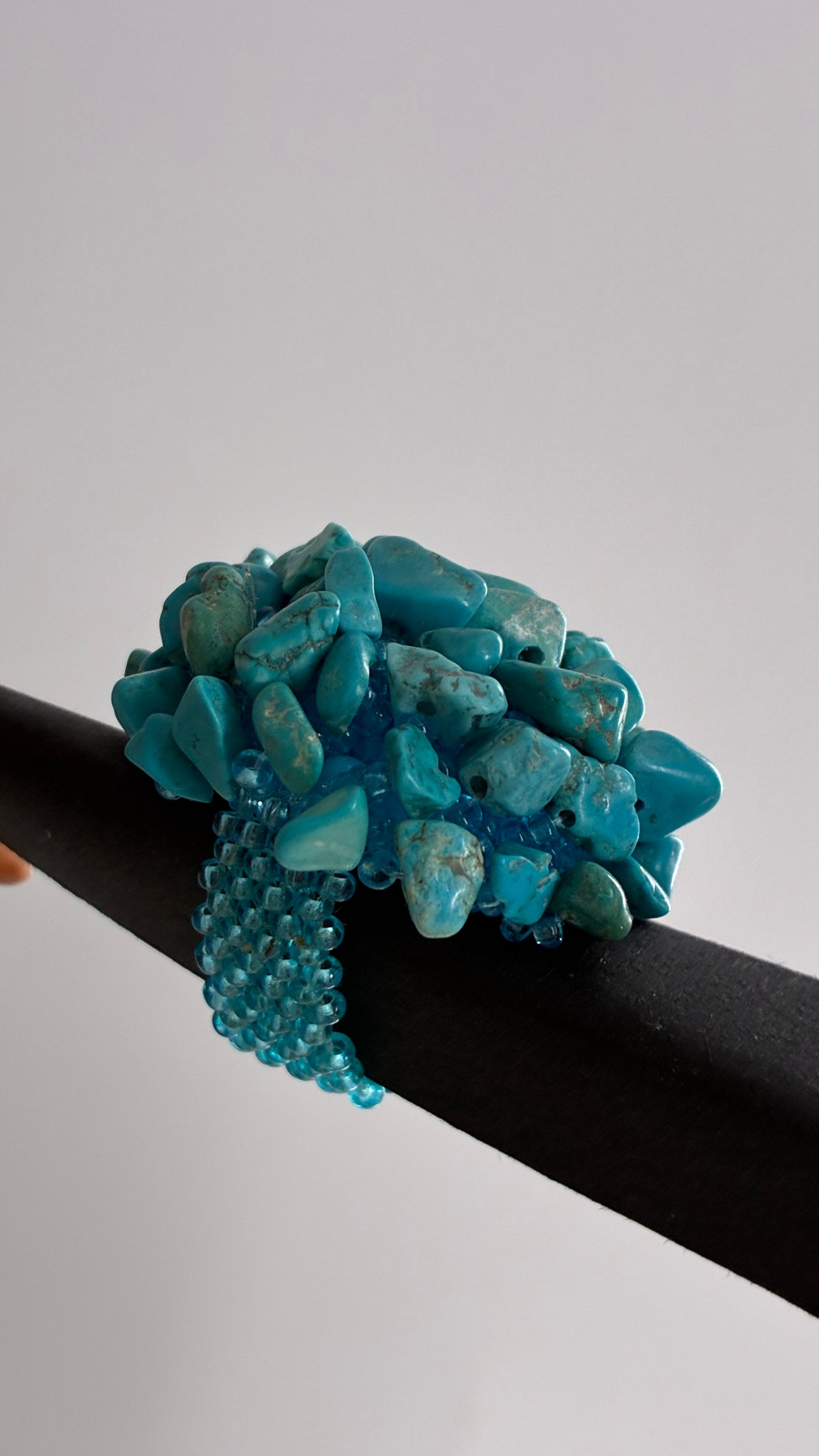 Vintage Handmade Turquoise Stone Cluster Beaded Ring