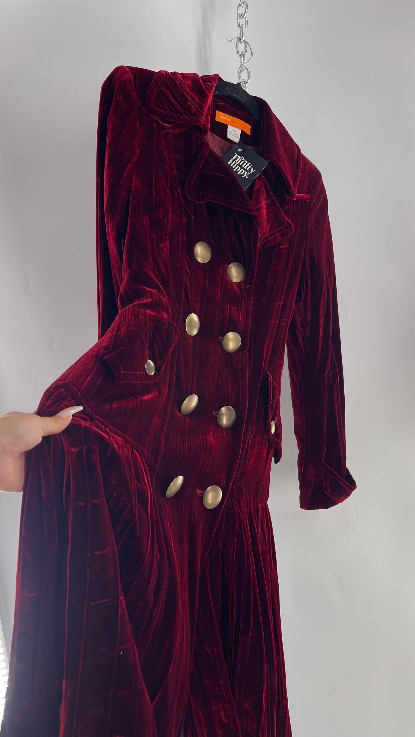 Cynthia Steffe Oxblood Red Velvet Double Breasted Gold Button Coat (XS)