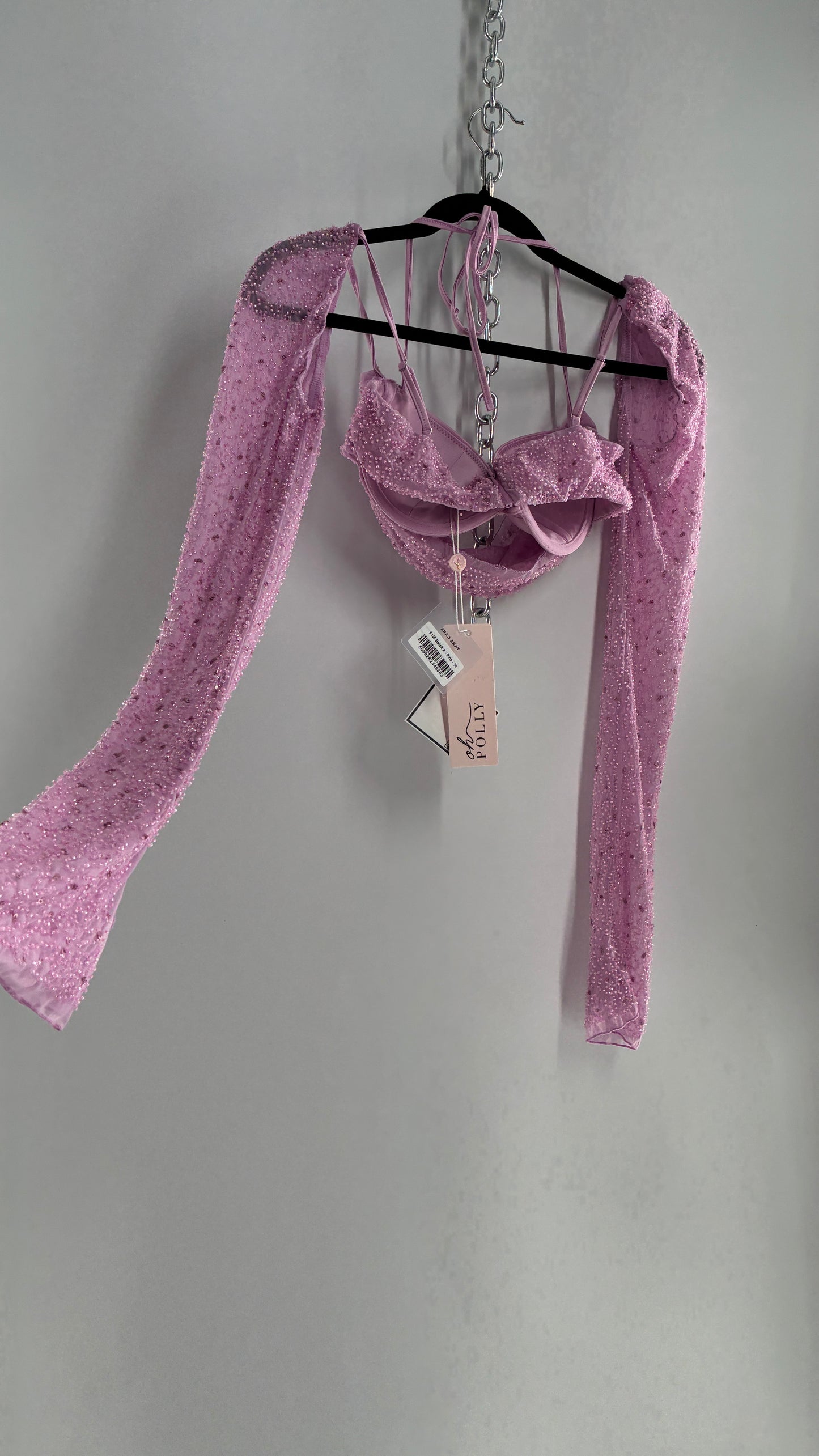 Princess Polly Beaded Shrug, Drape Front Lilac Long Sleeve with Tags Attached (6)