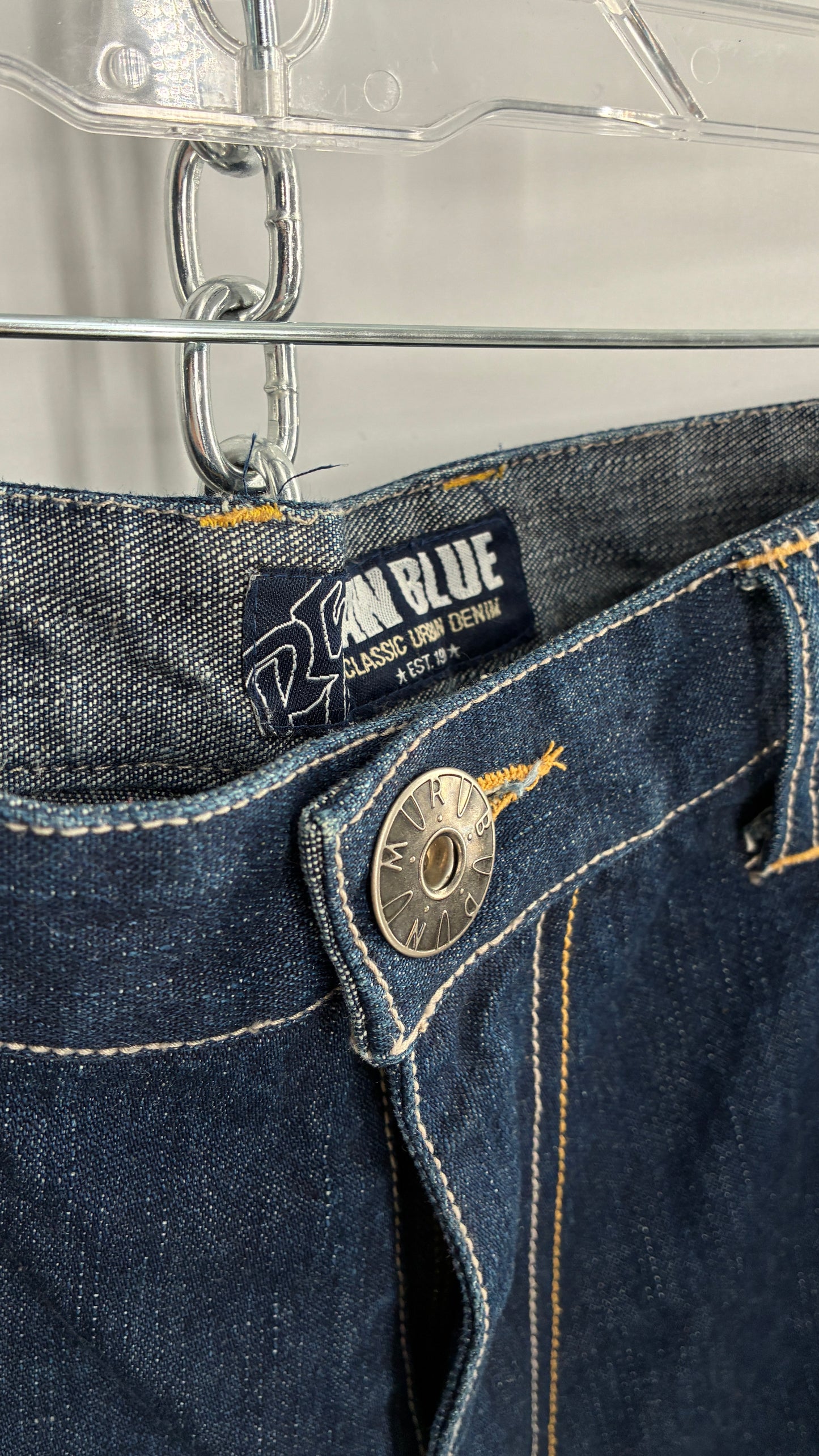 Vintage RAWBLUE Baggy Heavy Denim Wide Legs with AF1 Appliqué (32W/31)