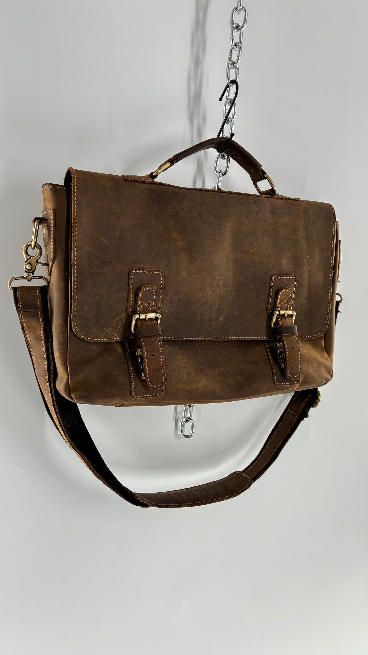 KATTEE Heavy Duty, Thick Genuine Leather Briefcase School Satchel Messenger Bag