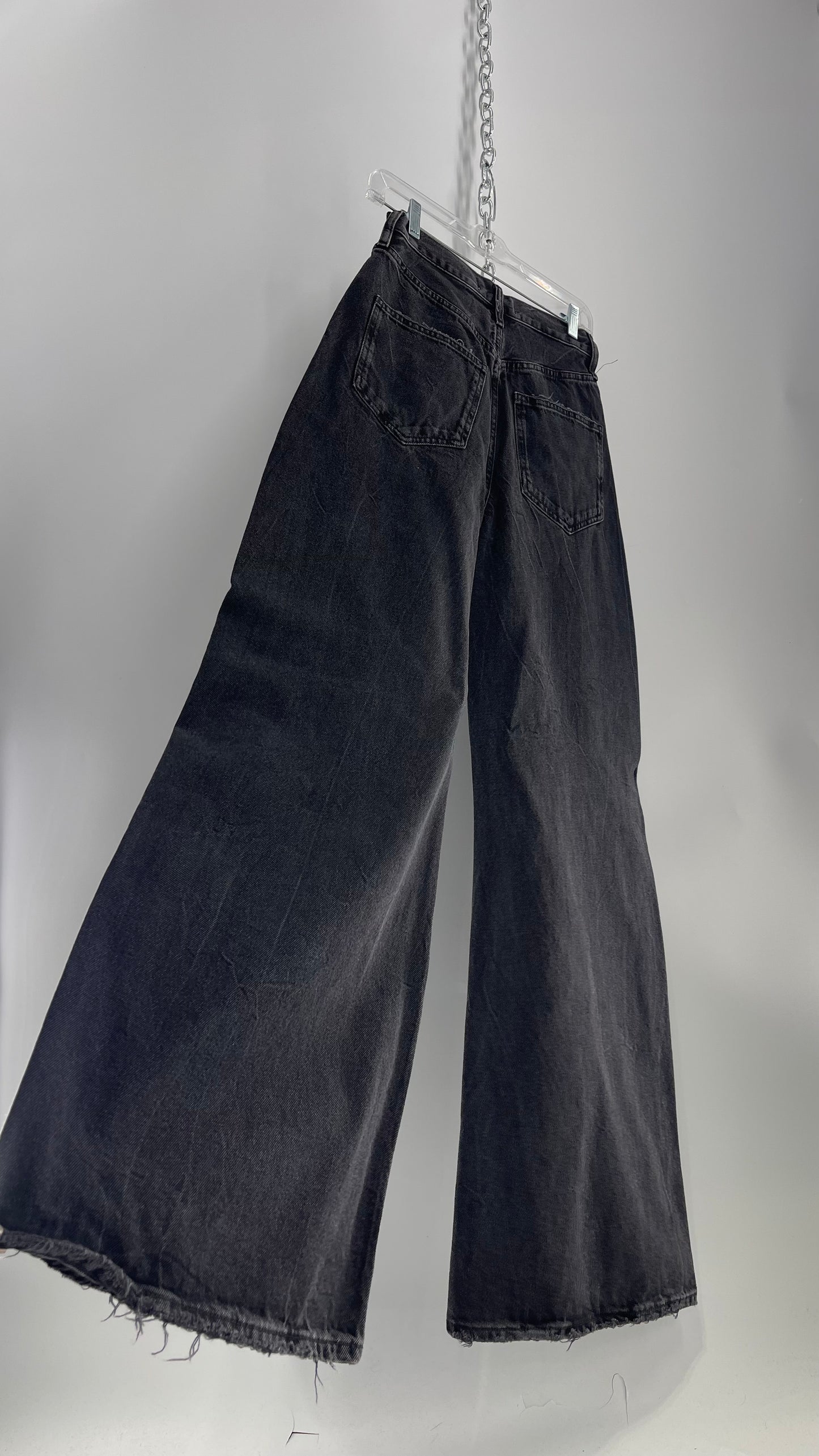 Free People High Waisted Distressed Wide Leg Baggy Black Jeans with Tags Attached (25)