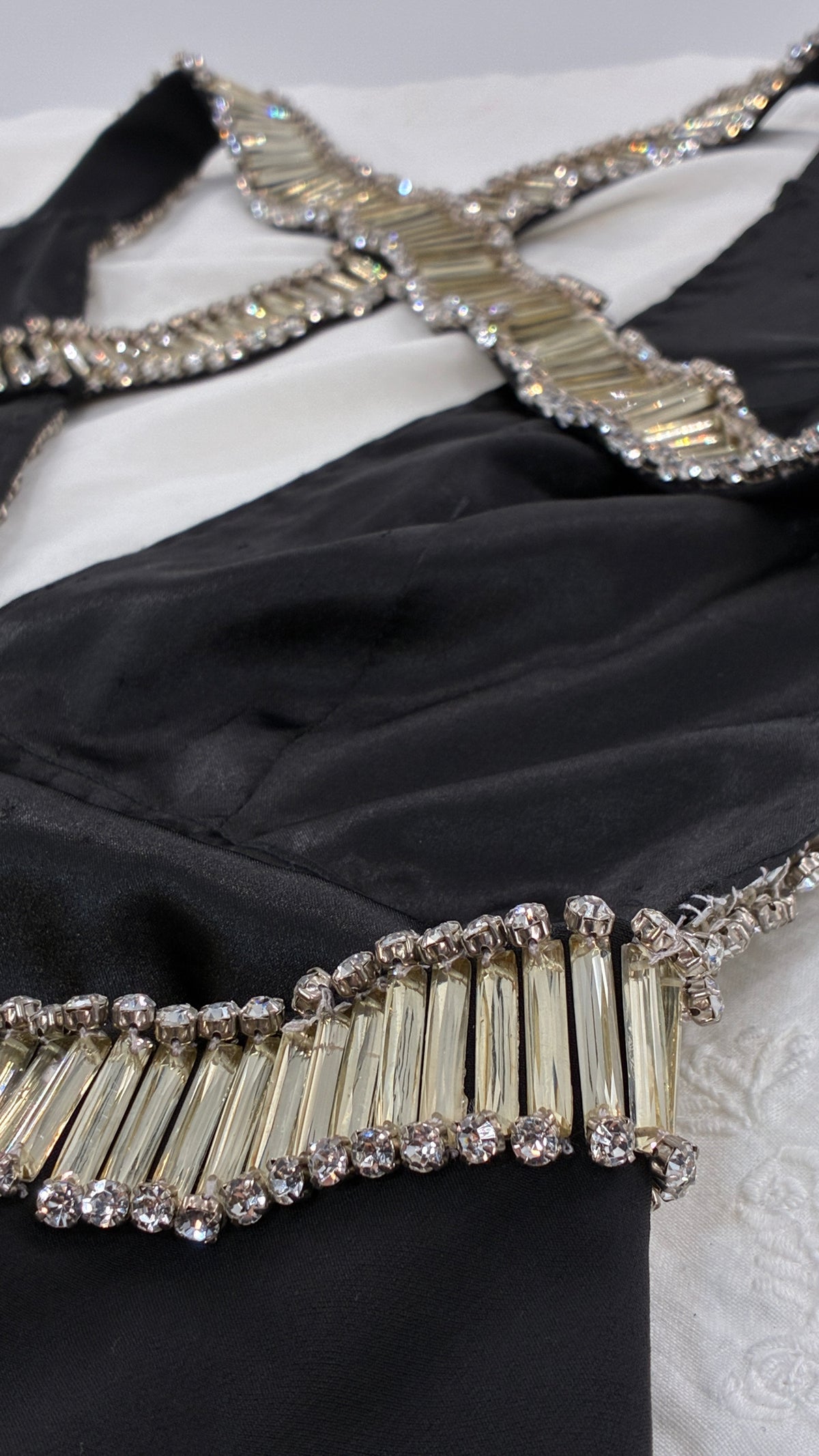 Vintage NBD Black Halter Dress Lined in Oversized Stones and Crystals (Small)