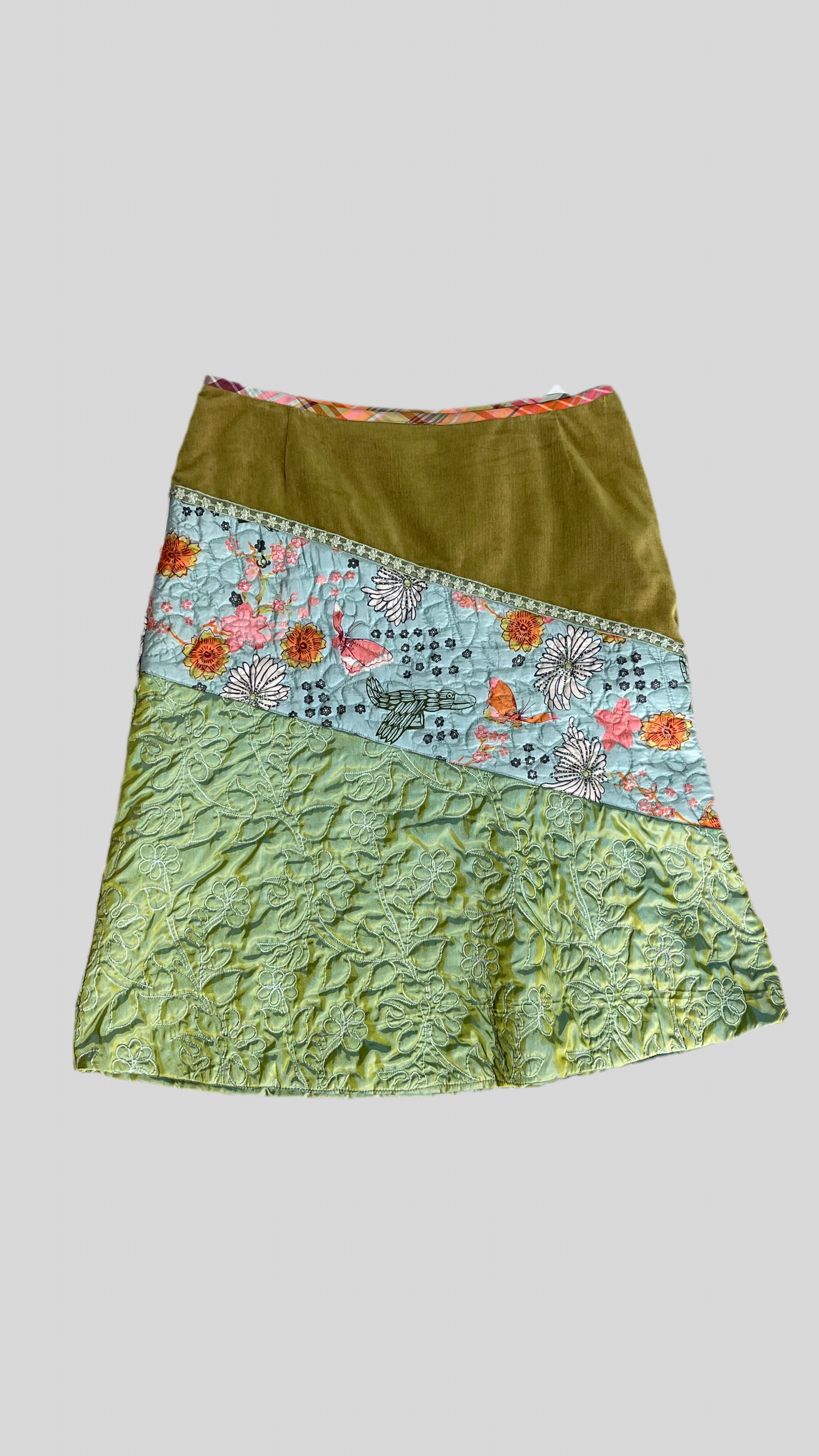 Vintage Olily Quilted Skirt with Velvet,Trim, Floral and Embroidered Details (42)