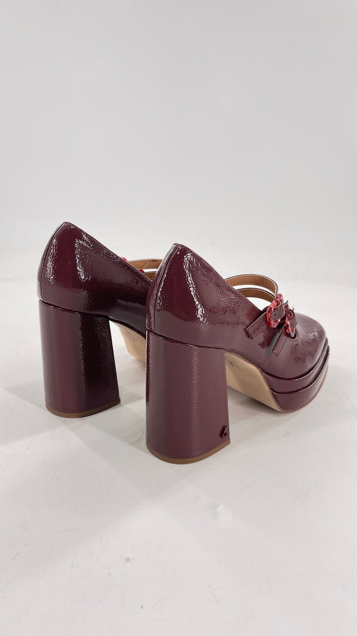 CIRCUS NY Burgundy Double Platform Chunky Heel Double Strap Mary Jane Steppers