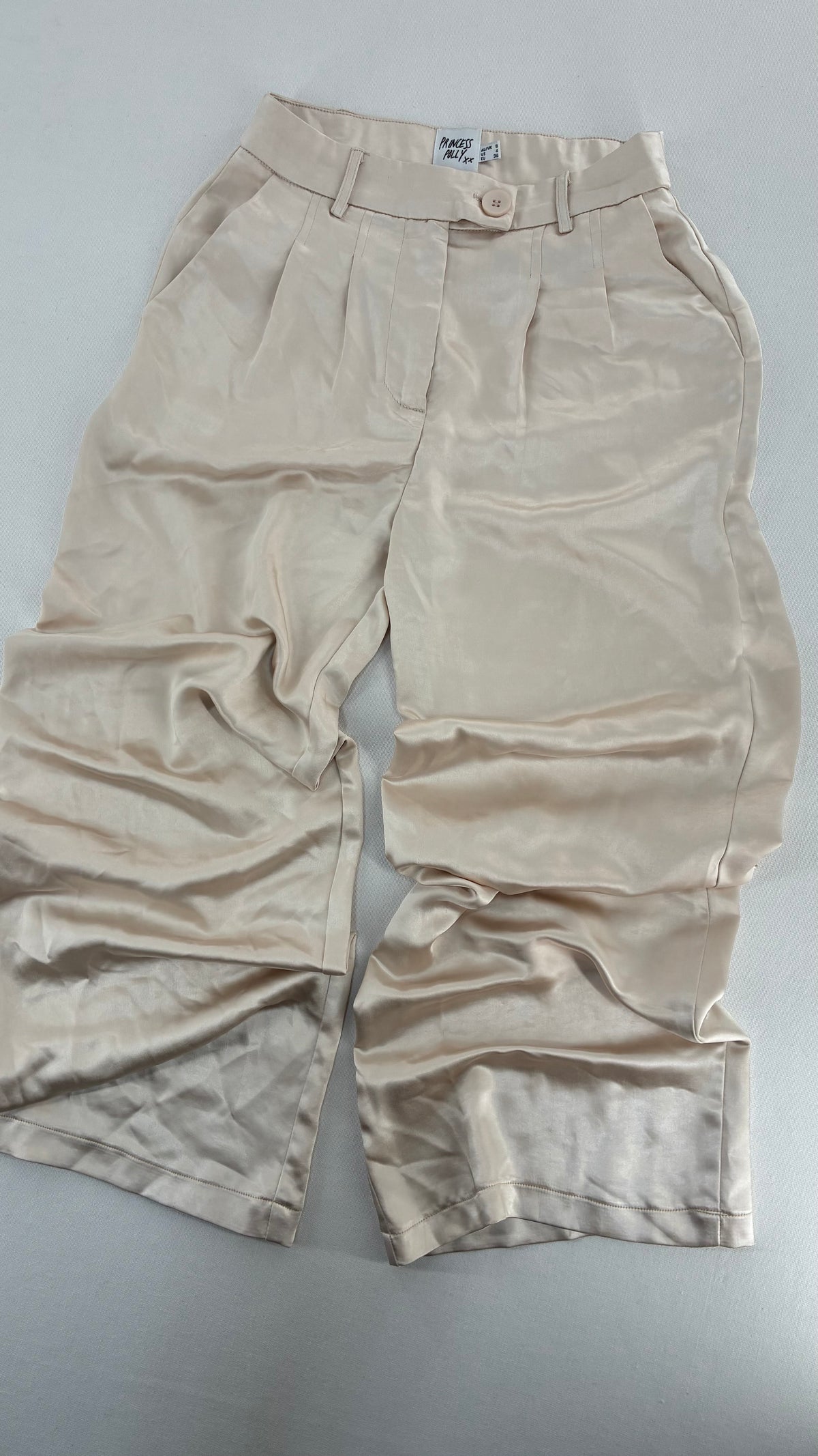 PRINCESS POLLY Silky Champagne Pleated Wide Leg Trouser (4)