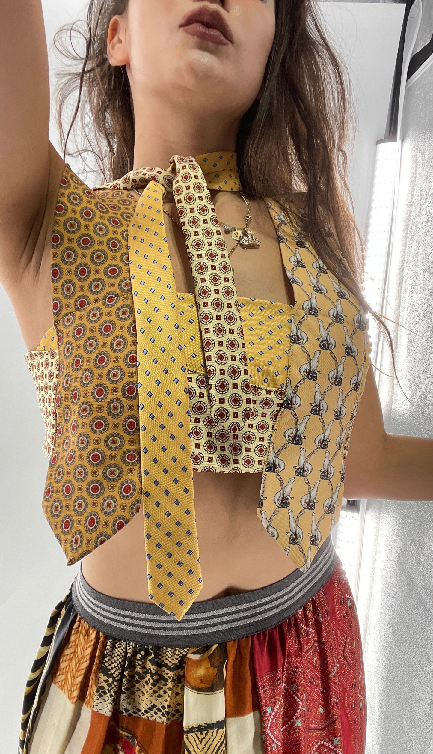CUSTOM Handmade Yellow “All Tied Up” Cropped Blouse (One Size)
