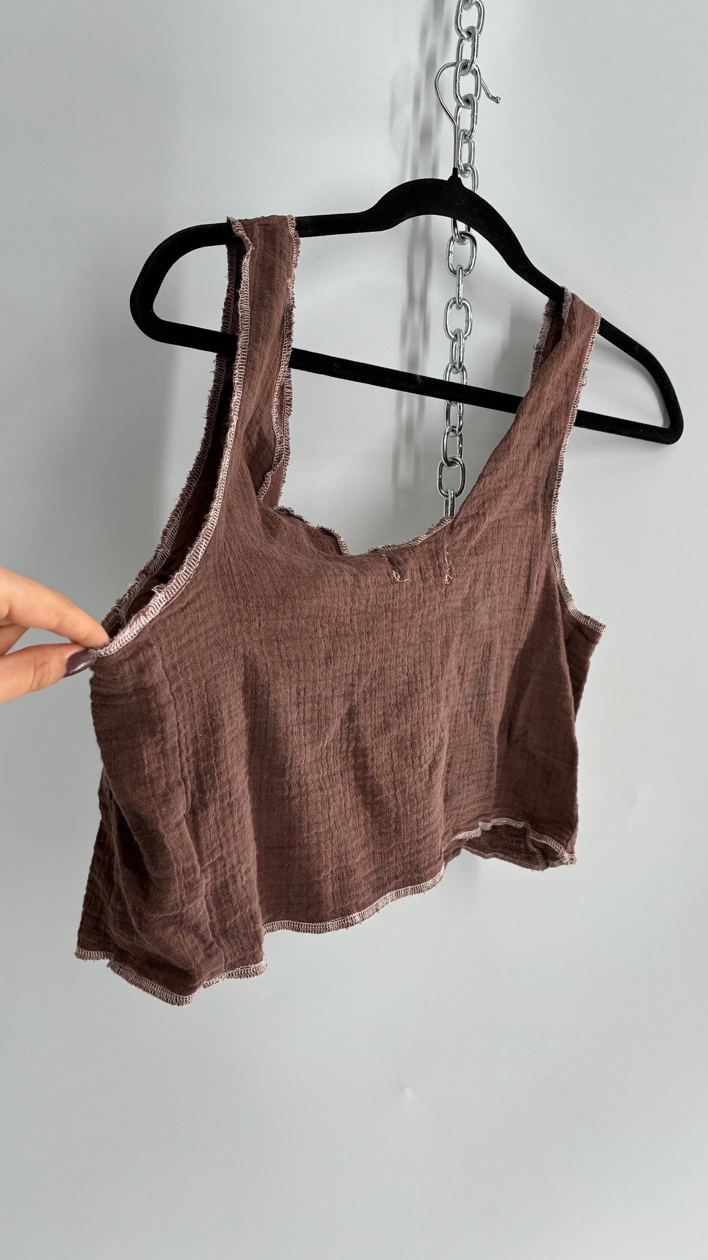 Urban Outfitters White Cotton/Gauze Cropped Tank (Large)