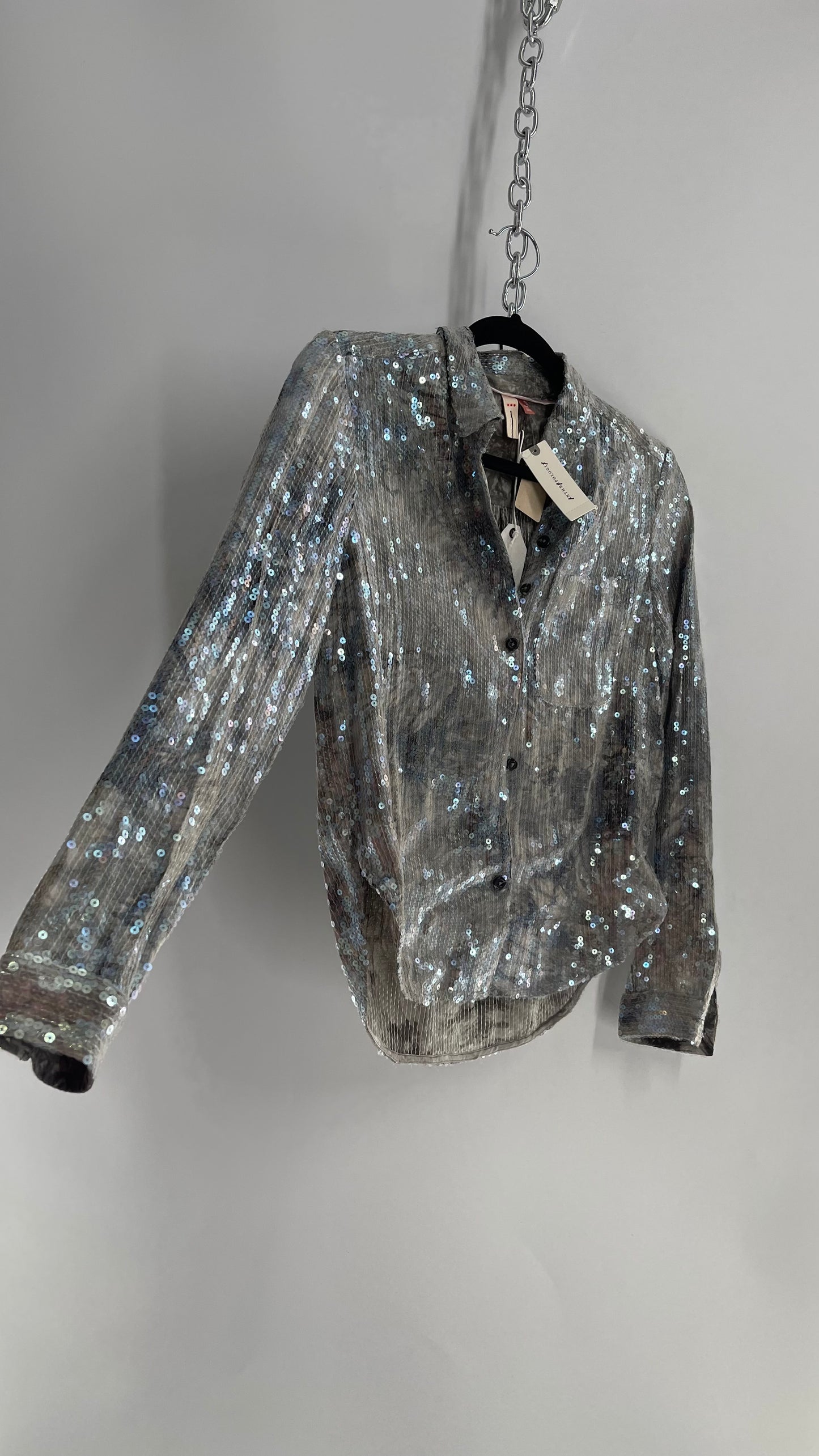 PILCRO Anthropologie Iridescent Sequin Grey Blue and Tags Attached (XXS)