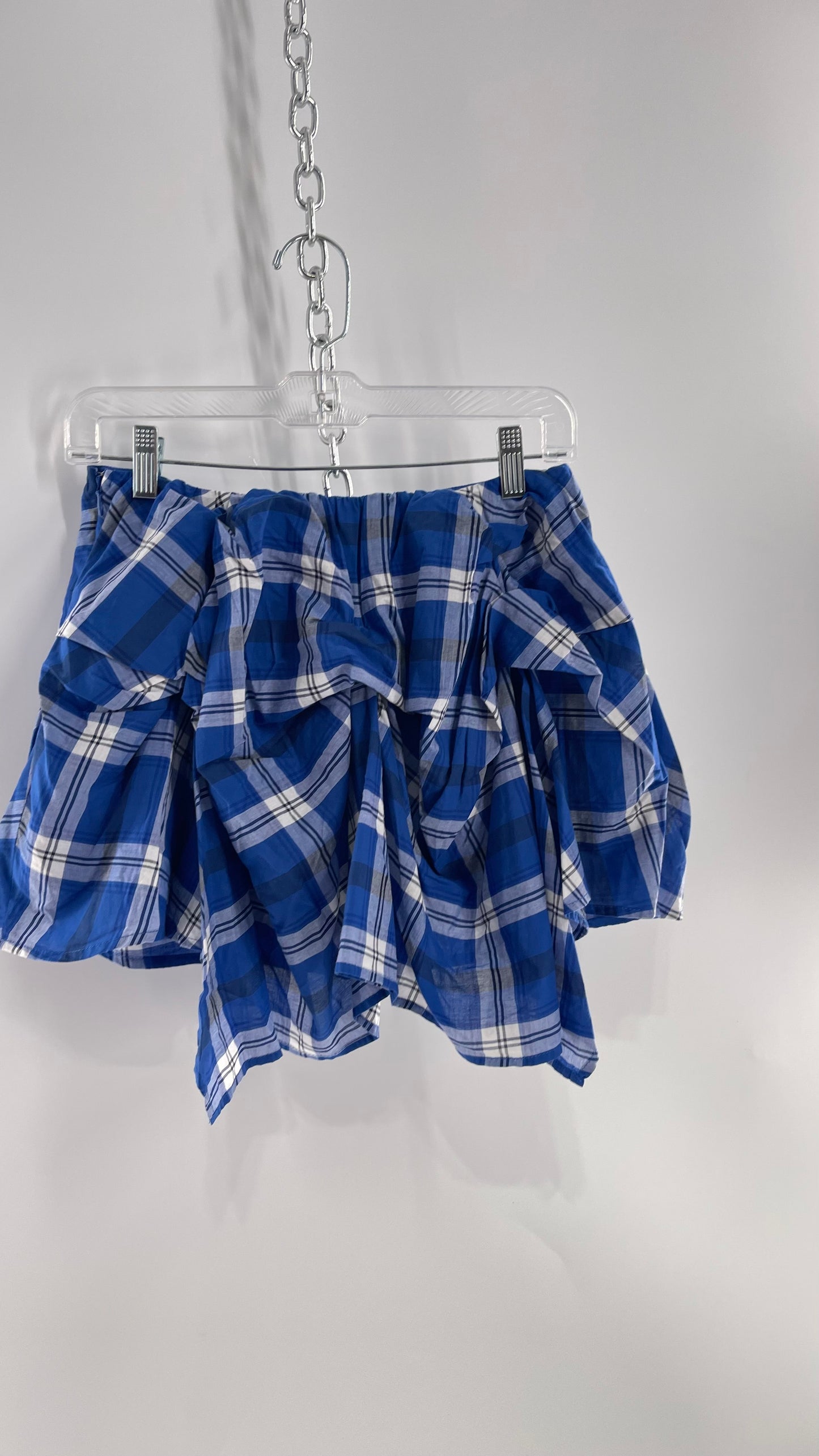 BDG Urban Outfitters Blue Plaid Bubble Hem Ruched Mini Skirt with Tags Attached (Small)