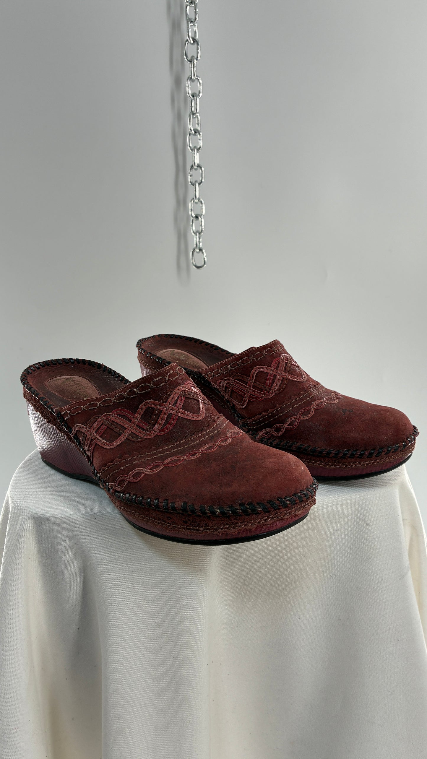 ARTISAN Clark’s Maroon Red Leather Clogs (8)