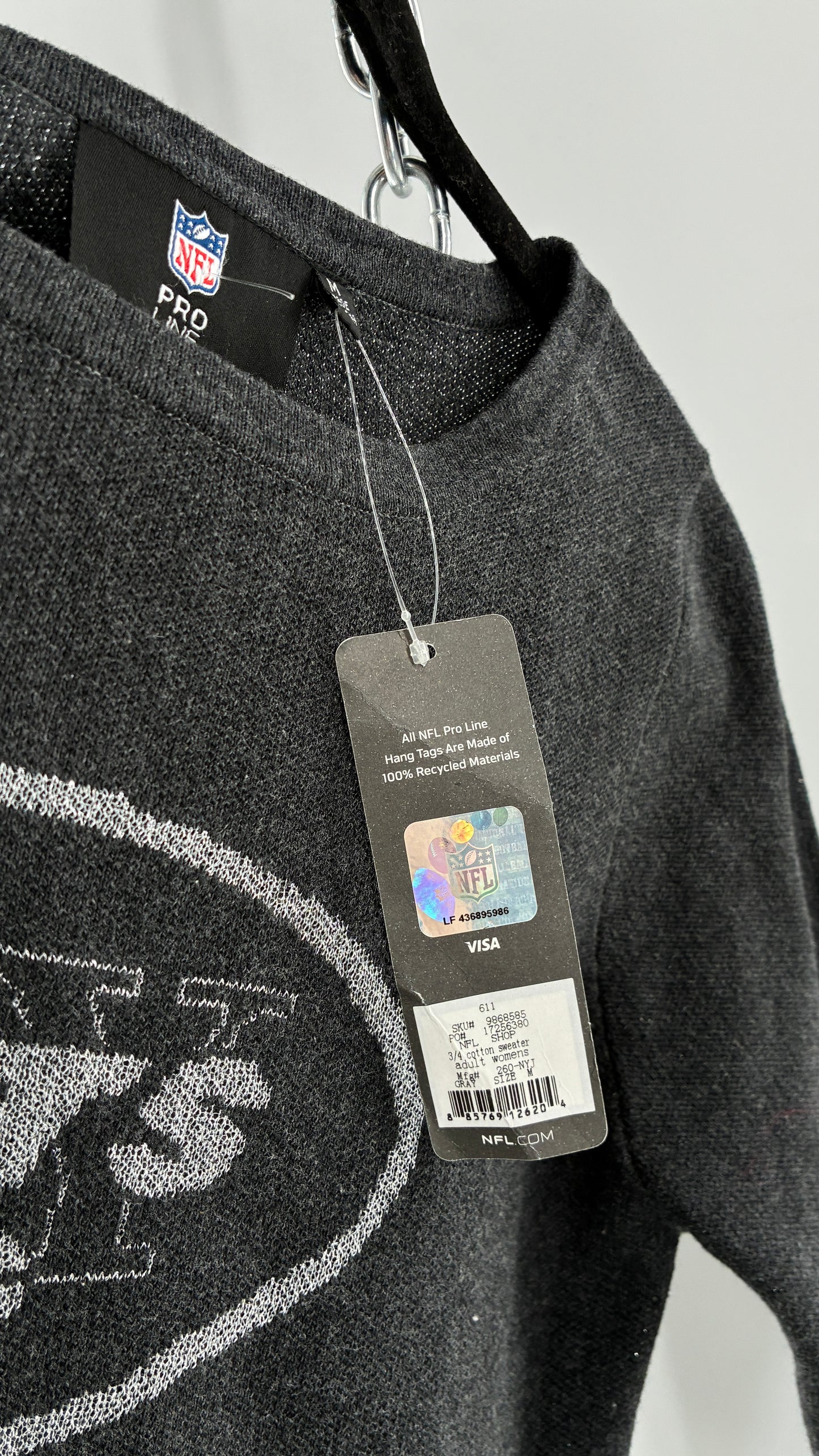 Deadstock Vintage 1990s New York JETS Grey Silver Tinsel NFL Knit Crewneck (Medium)