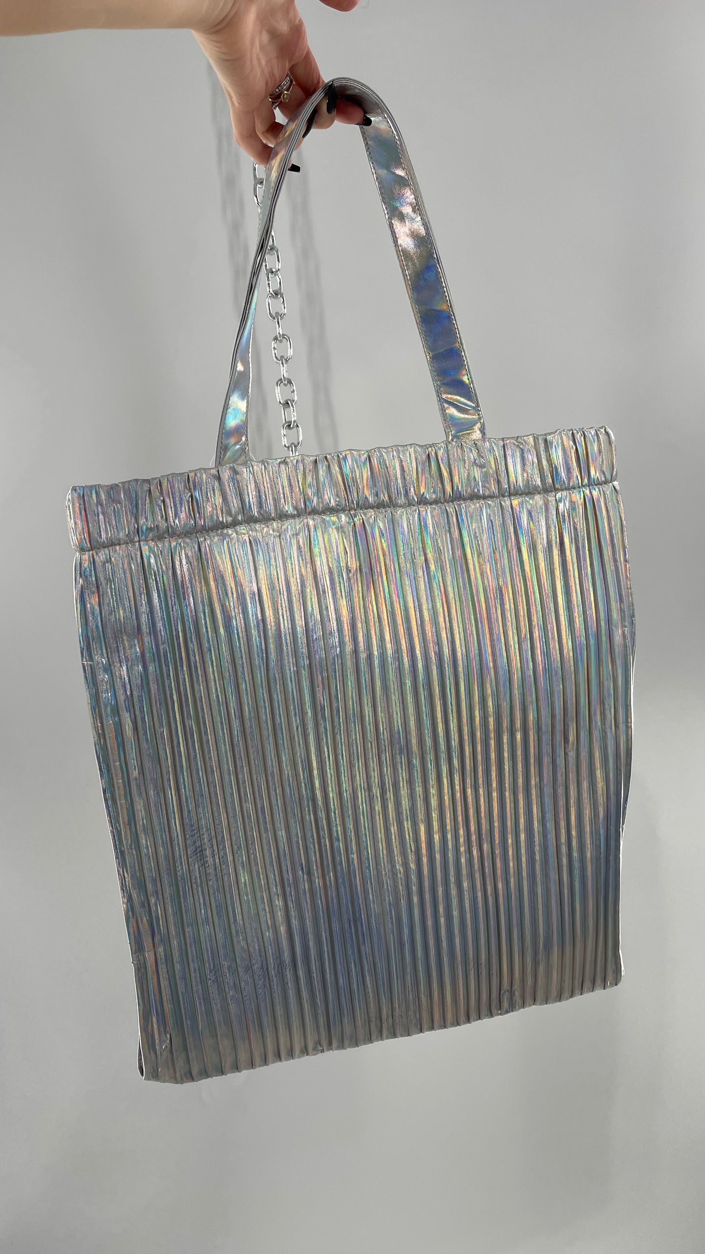 Urban Outfitters Silver Iridescent Fluted Tote Bag