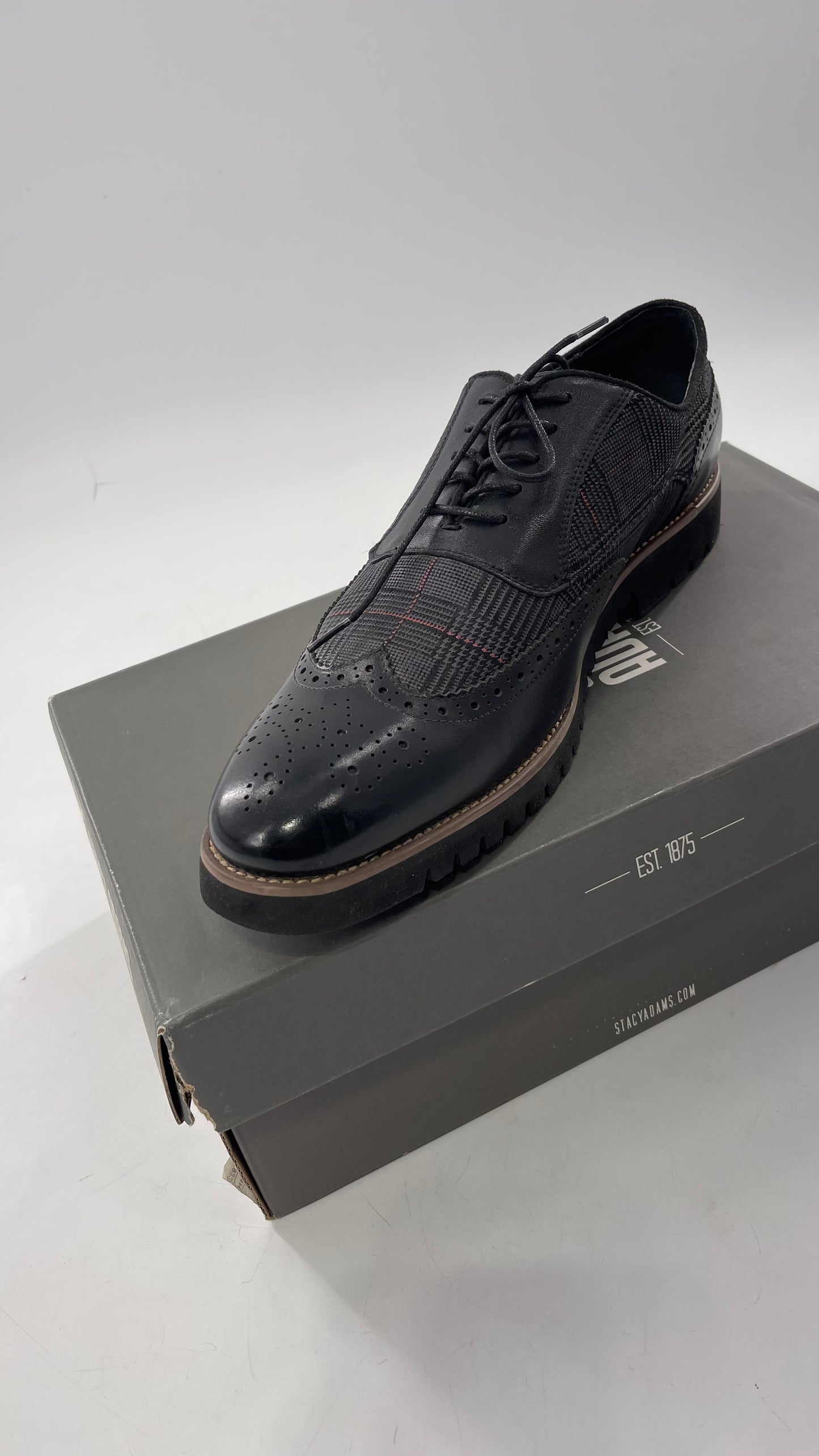 Stacy Adam’s Grey and Black, Plaid and Leather WingTip Oxfords (11)