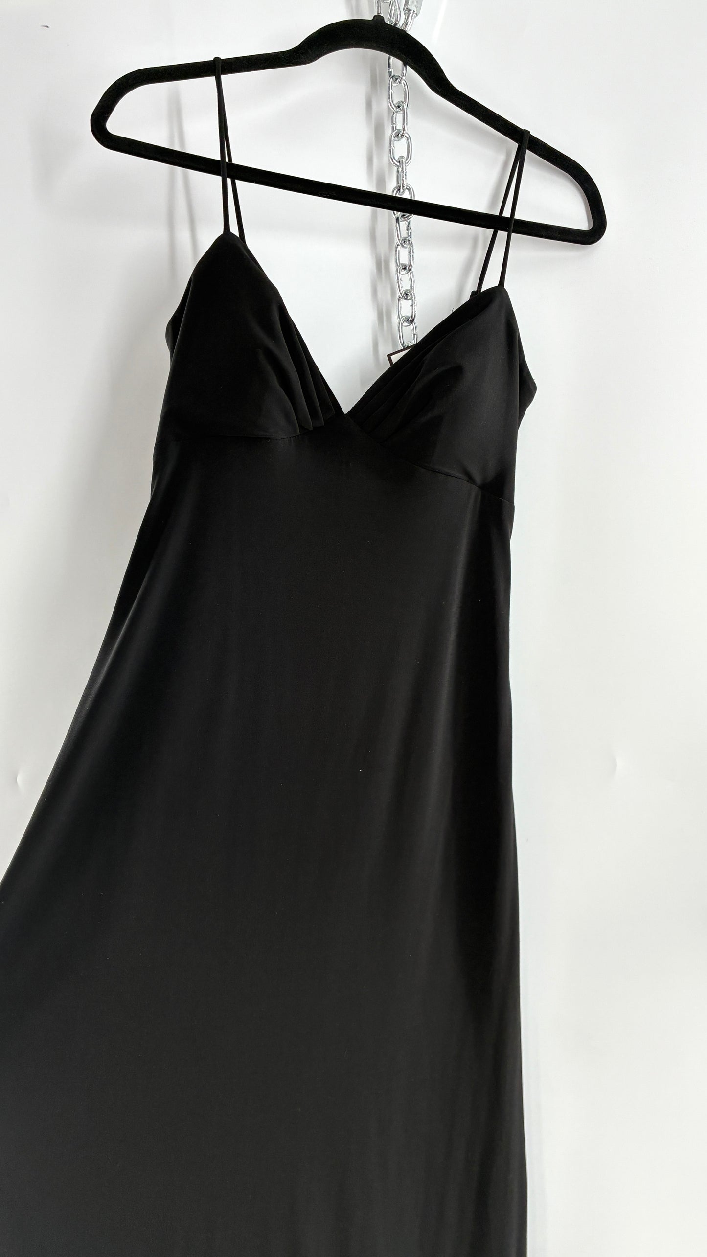 Vintage JS COLLECTION Black Full Length Gown with Jeweled Appliqué and Pleated Back (12)