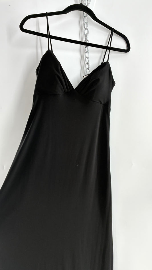 Vintage JS COLLECTION Black Full Length Gown with Jeweled Appliqué and Pleated Back (12)