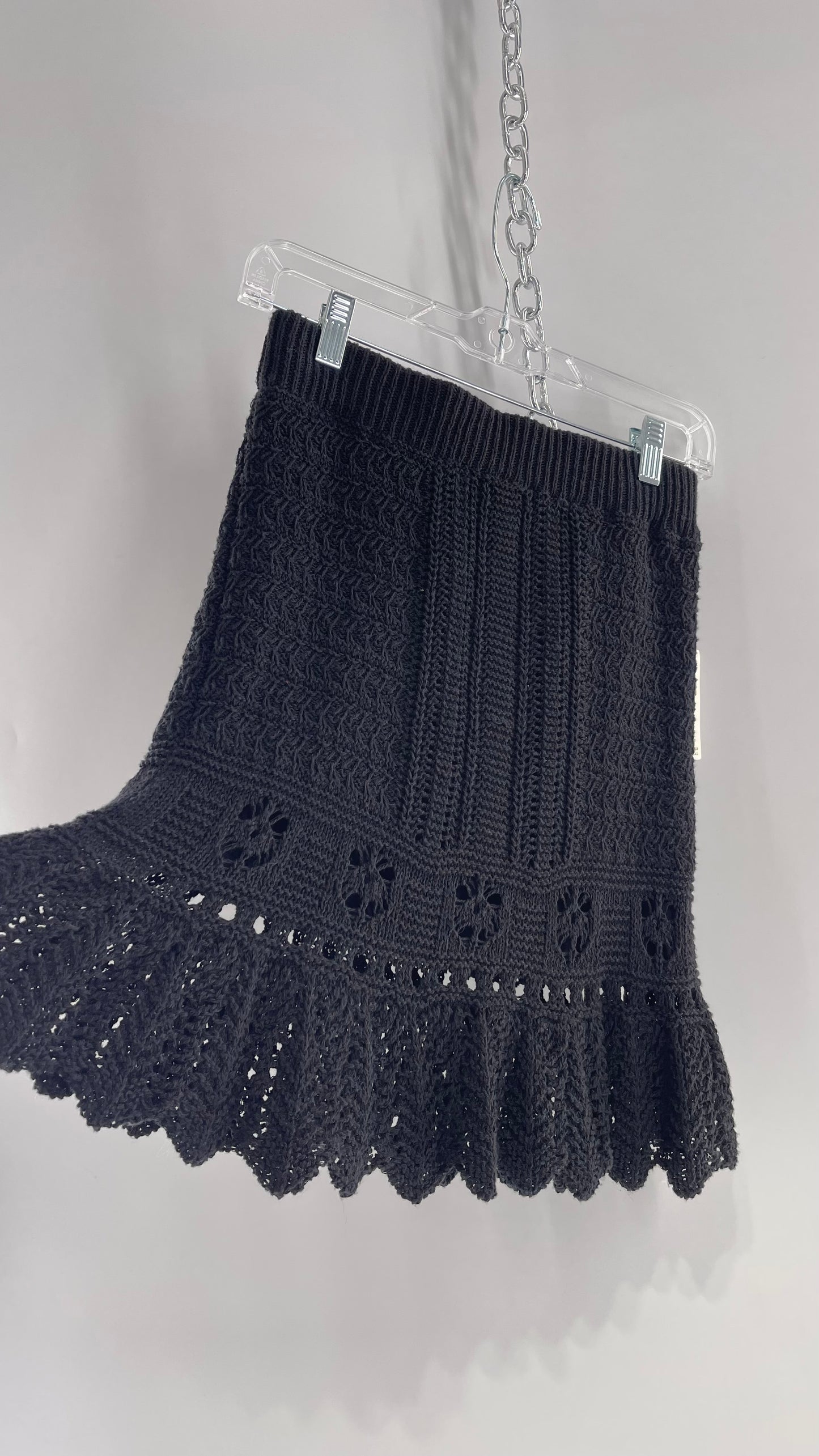 Anthropologie Black Crochet Knit Mini Skirt with Tags Attached (Small)