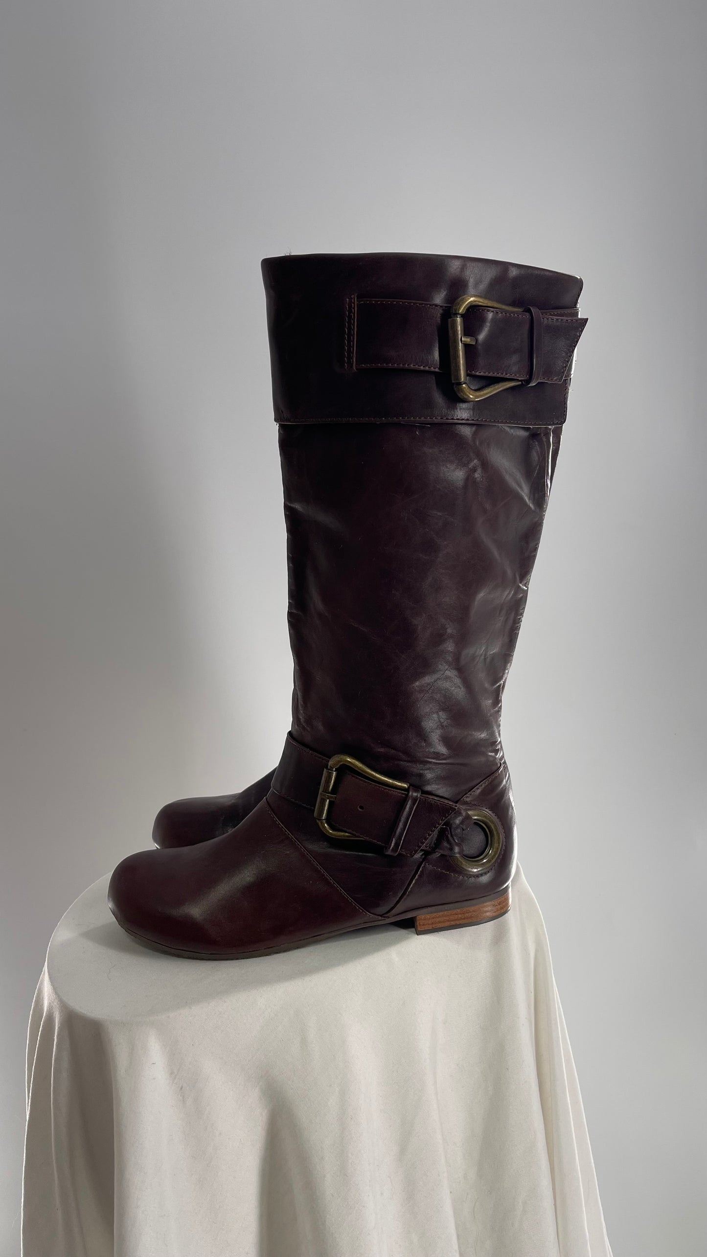 Vintage ALDO Leather Round Toe Buckle Side Boots w (37)