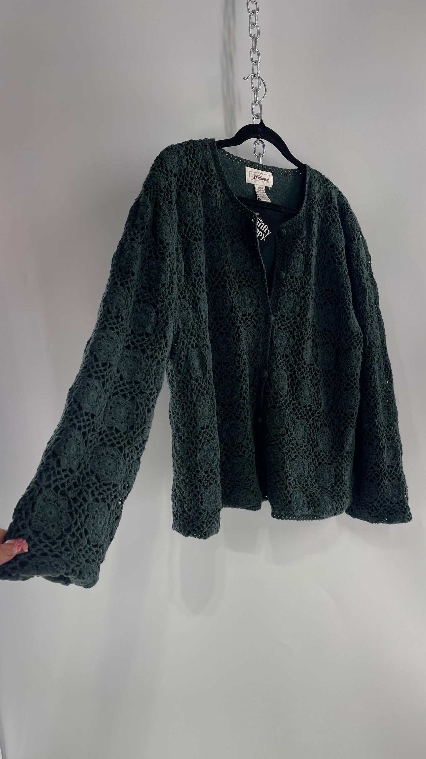 Vintage Dark Green Crochet Cardigan Sweater