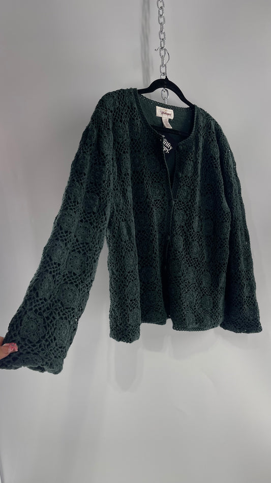 Vintage Dark Green Crochet Cardigan Sweater