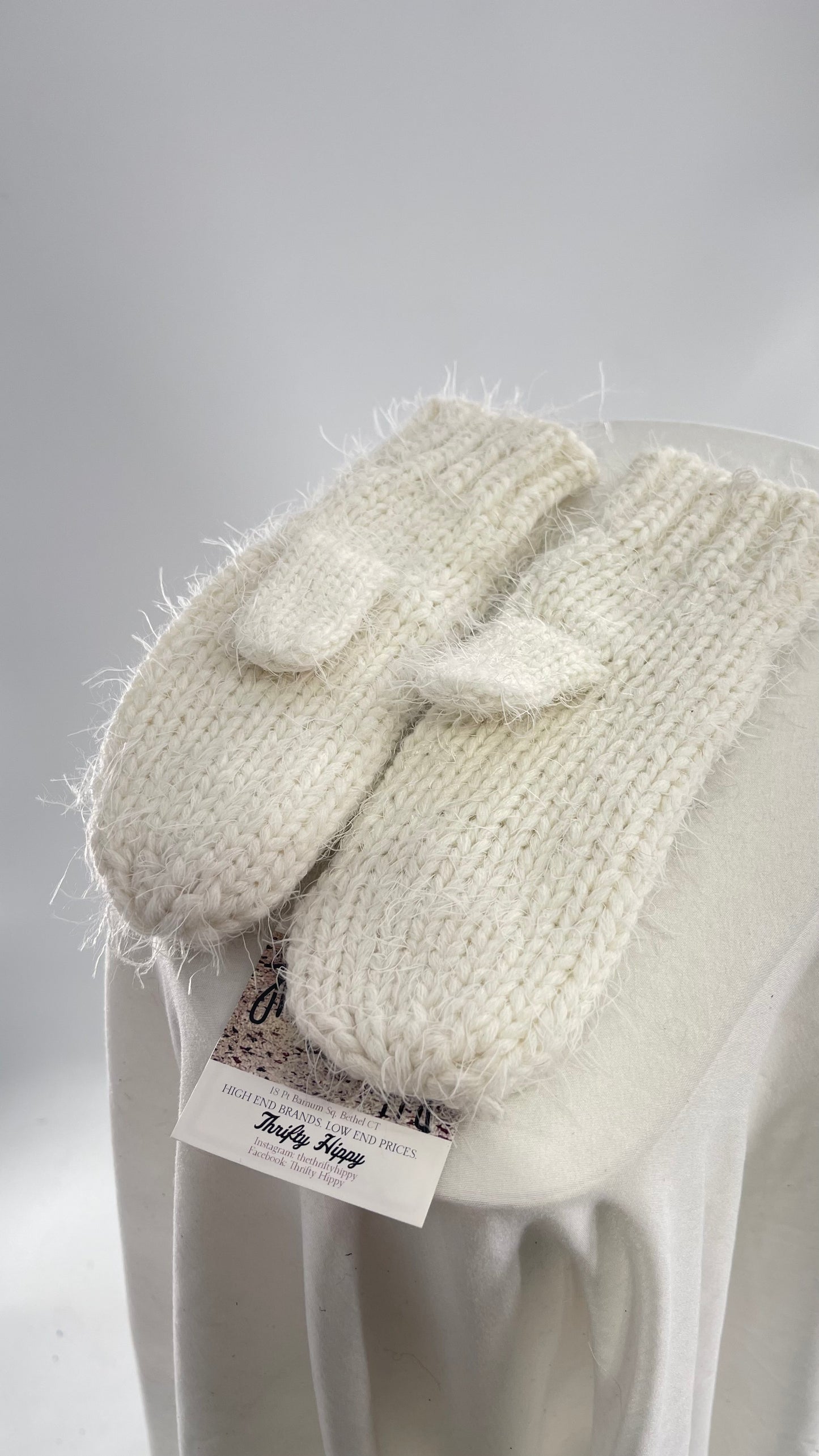 Free People White CableKnit PomPom Mittens