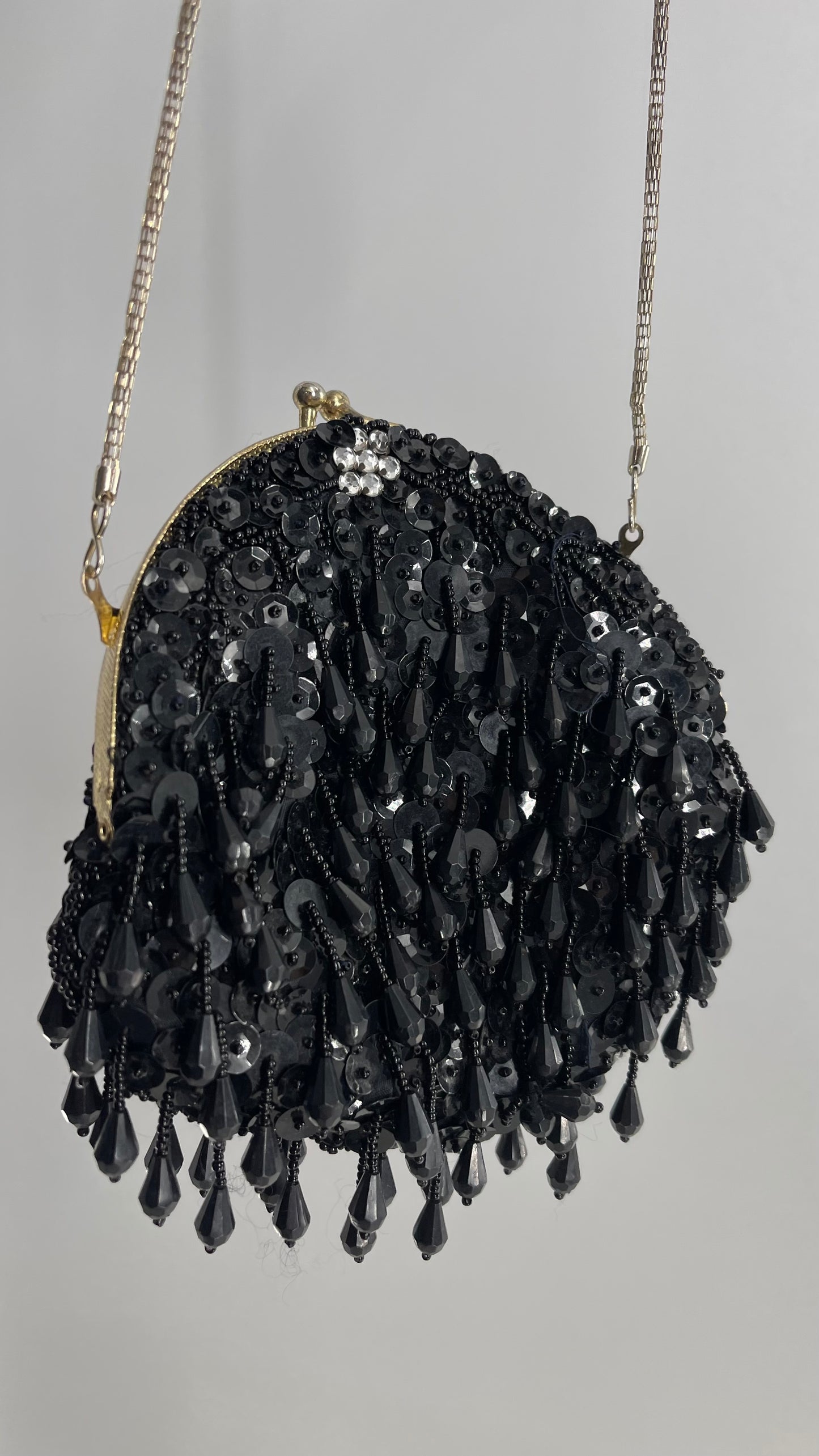Vintage Black Sequin Beaded Pouch Purse