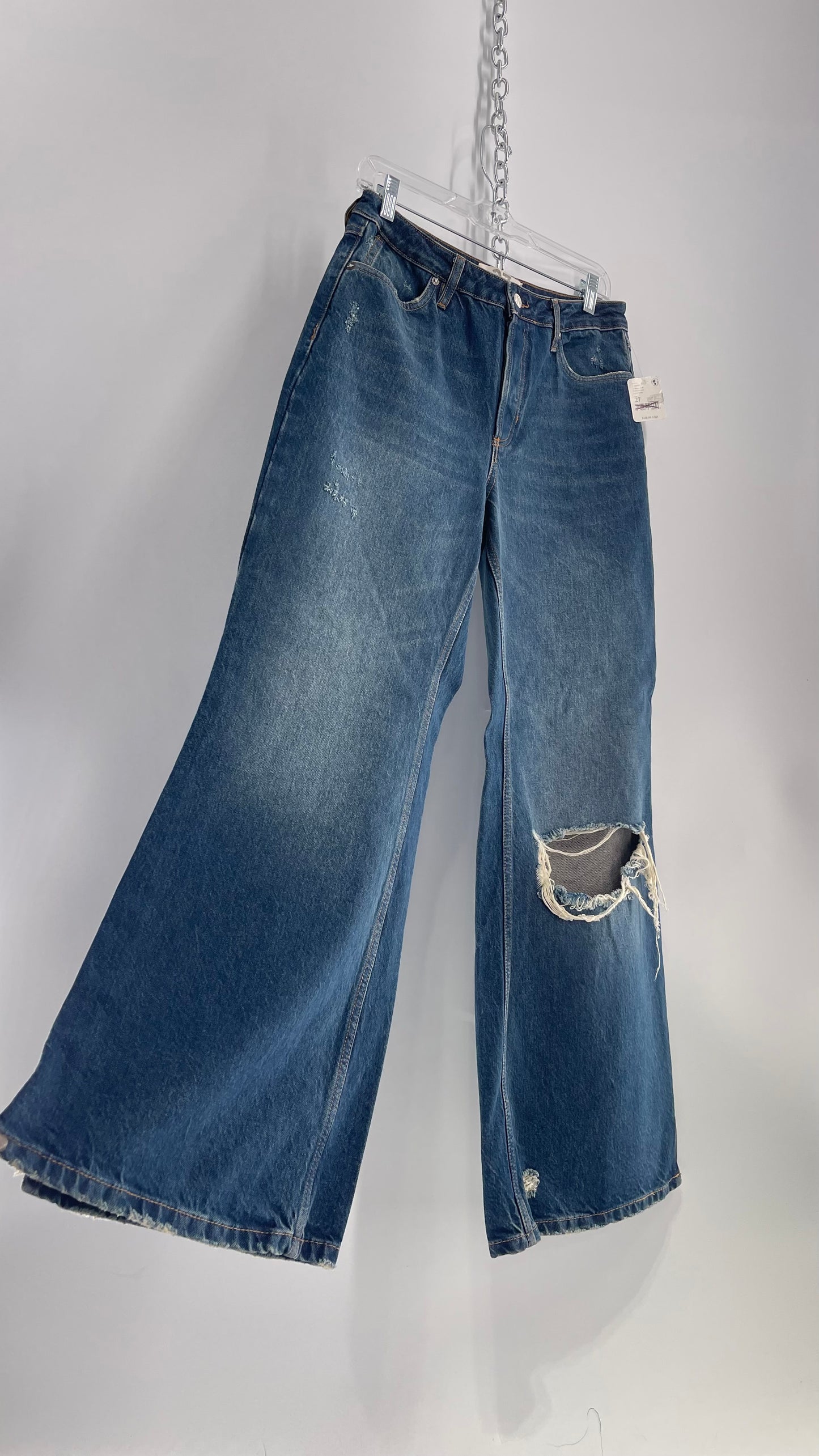 Free People Medium Wash Ripped Flare Jeans with Tags Attached (27)