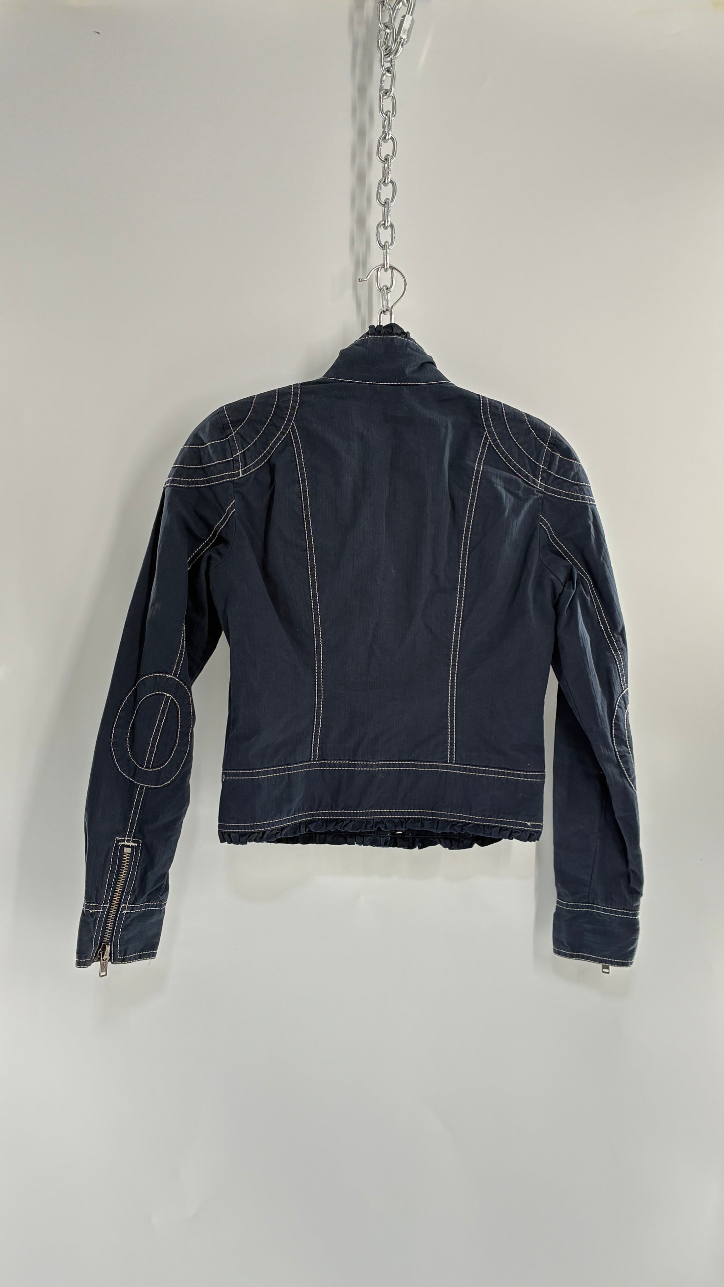 Vintage BCBGirls Navy Blue Canvas Jacket with White Stitching (2)