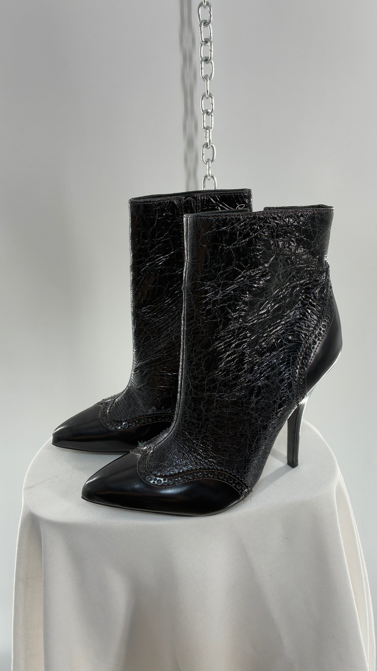 Vintage TORY BURCH Black Patent Leather Stiletto Boots  (9.5)